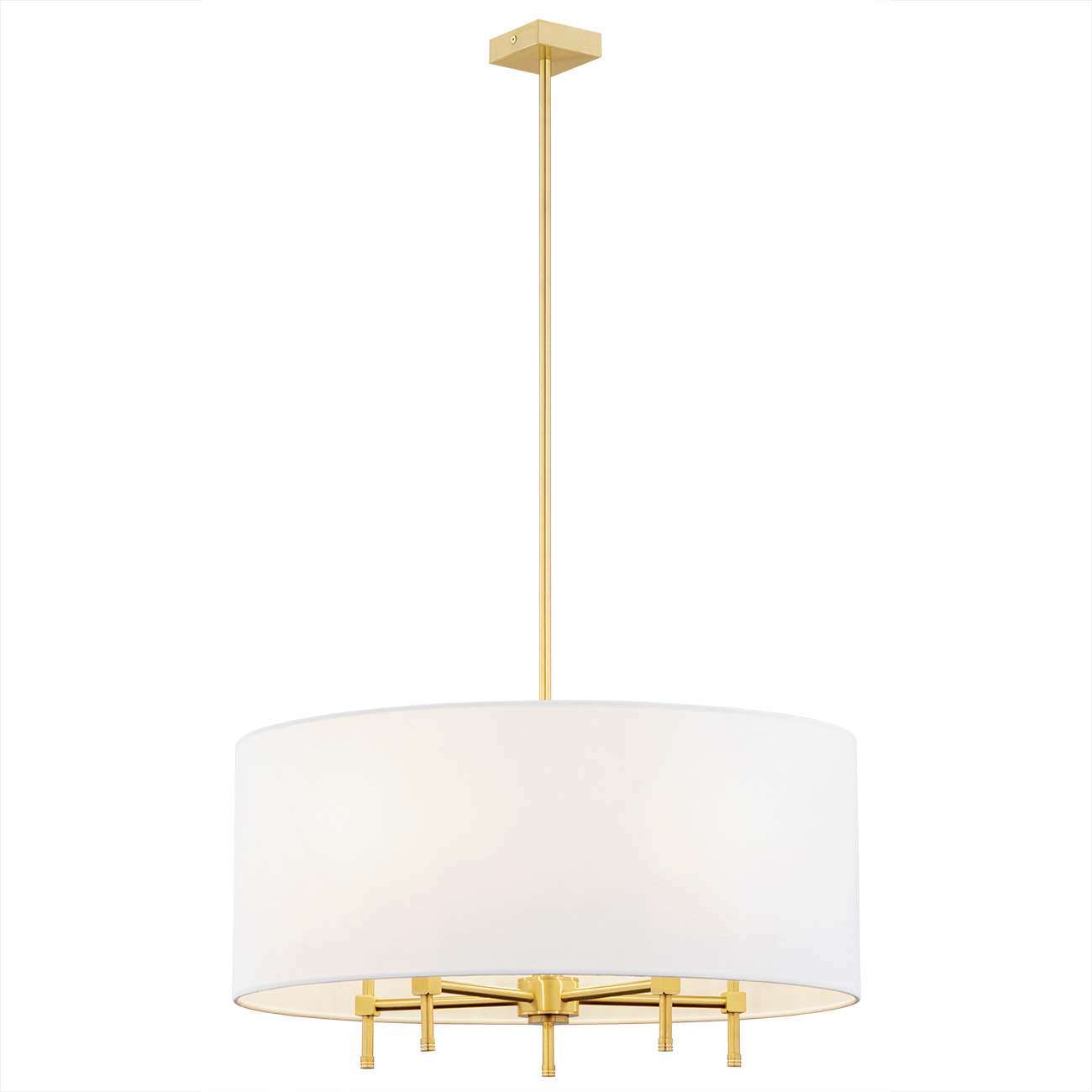 Abano White Drum Chandelier, 5 Lamps, Brushed Brass, 60cm Width