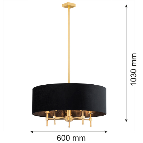 Abano Drum Chandelier, 5 Lamps, Brushed Brass, Round Black Lampshade, 60cm — view 3