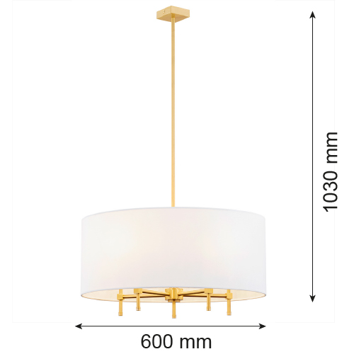 Abano White Drum Chandelier, 5 Lamps, Brushed Brass, 60cm Width — view 4