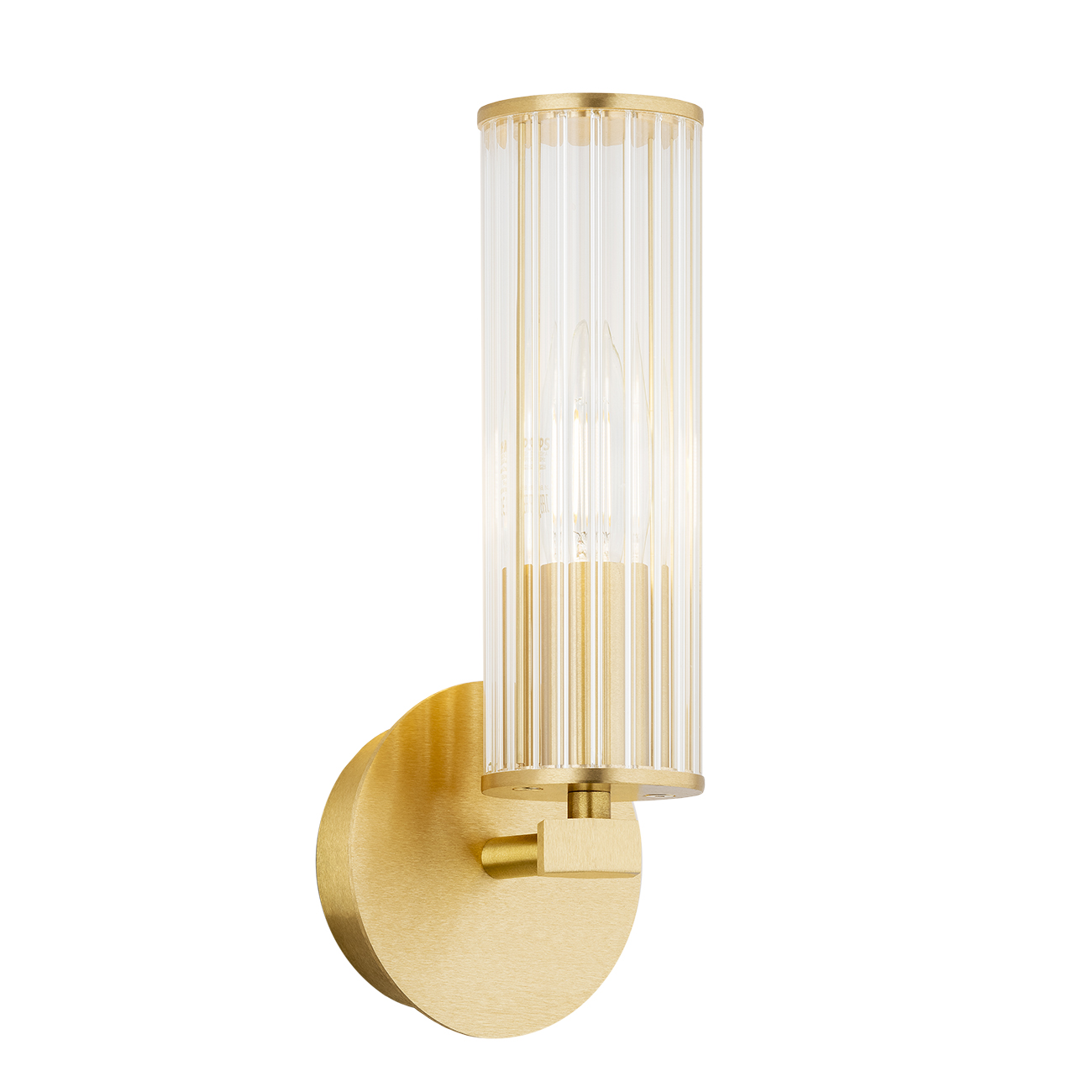 Ampton Single Wall Light, Up/Down 1 Lamp, Brass, Ribbed Glass