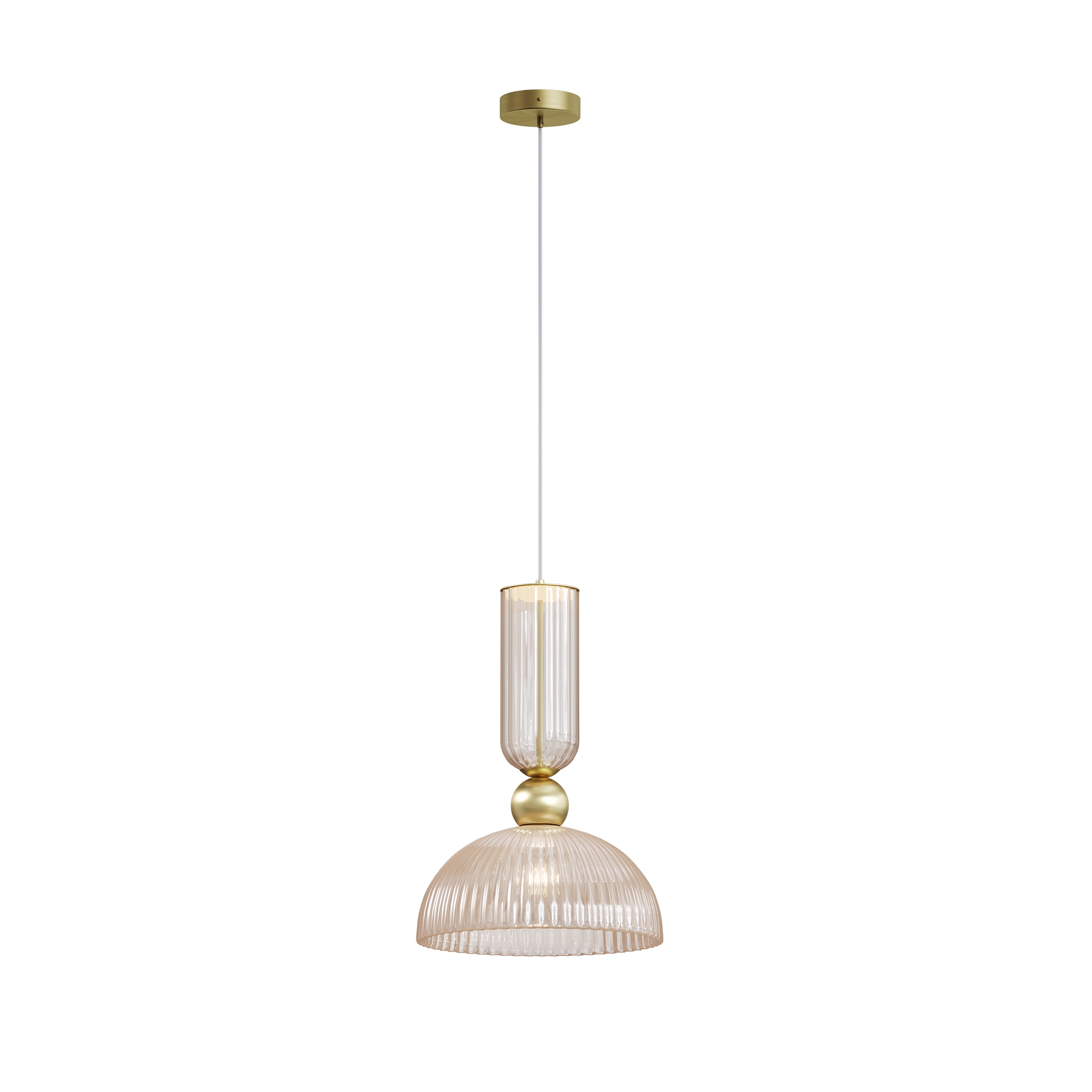 Antic Cognac Bell Glass Pendant Lamp, Gold Metal, 1 Light, 30cm Wide