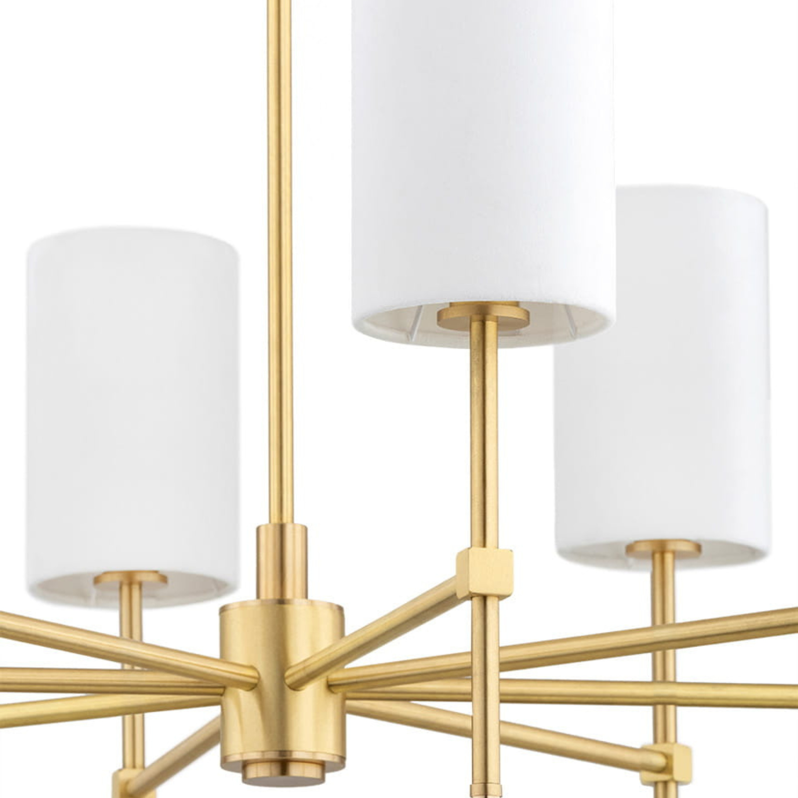 Aruzzo 8 Light Chandelier, Brushed Brass, White Shades, 86cm — view 4