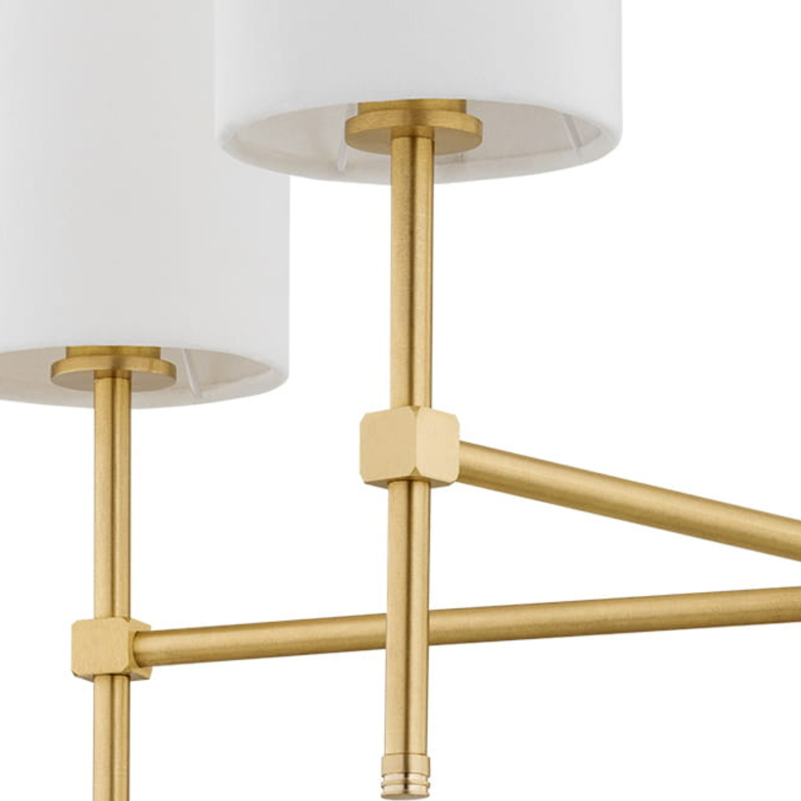 Aruzzo 5 Lamp Chandelier, Brushed Brass, White Fabric Shades, 70cm — view 2
