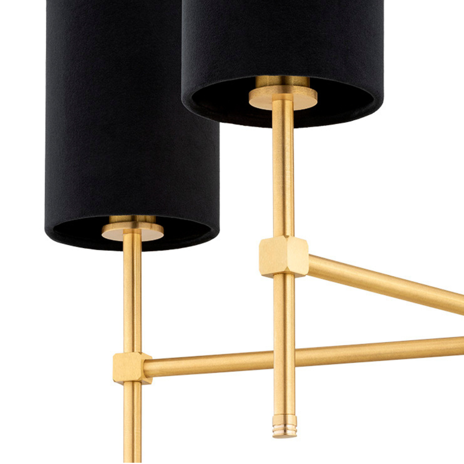 Aruzzo Chandelier, 5 Light, Brushed Brass, Black Fabric Shades, 70cm — view 2