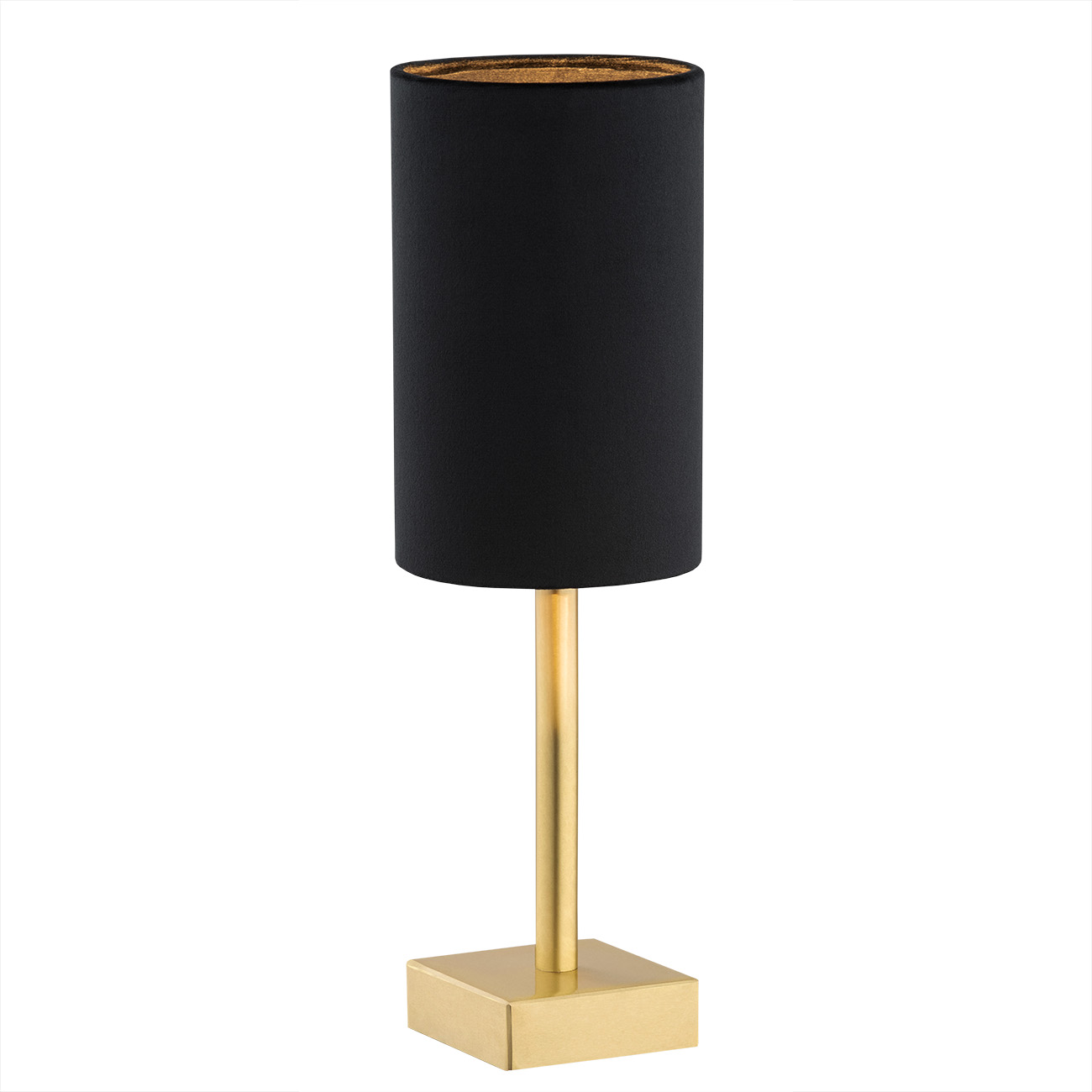Aruzzo Table Lamp, 1 Light, Brushed Brass, Black Fabric Shade, 37cm Height