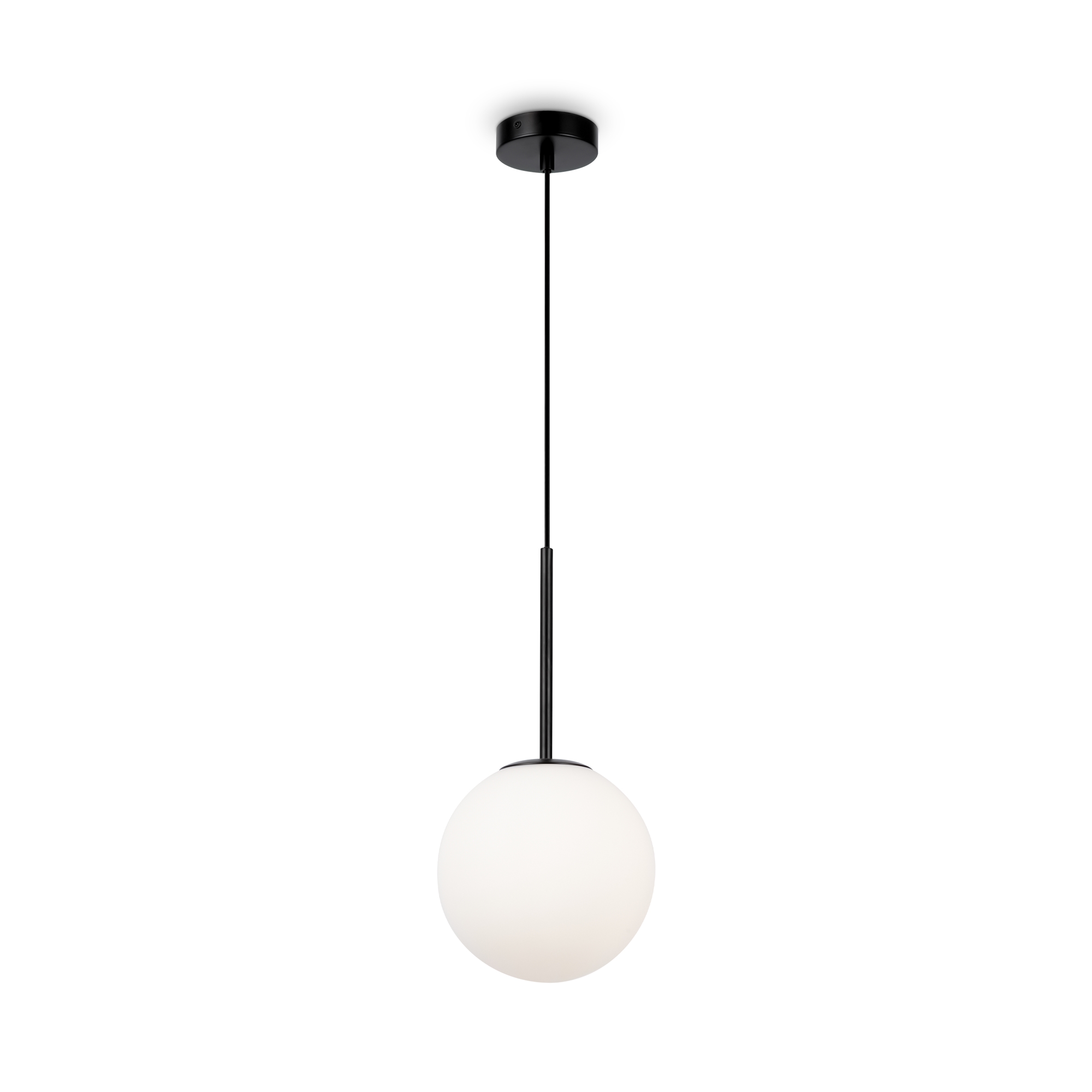Basic Form Medium Globe Pendant Lamp, Black, Opal Glass, 1 Light, 20cm Wide