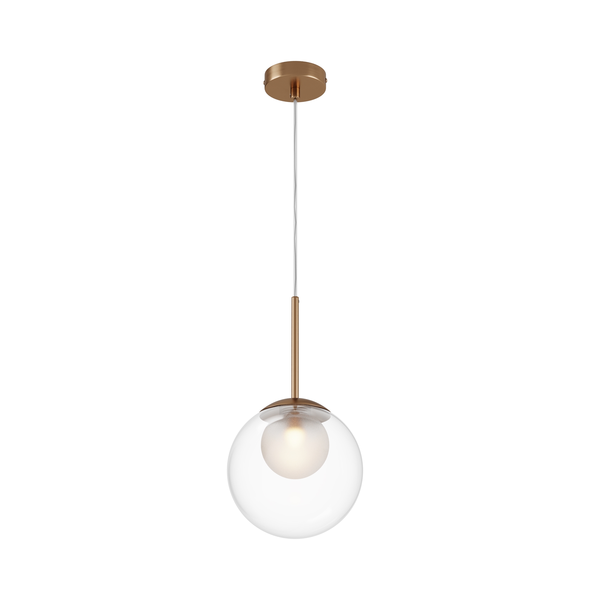 Basic Form Medium Pendant Lamp, Gold Metal, Clear & Frosted Glass, 20cm Wide
