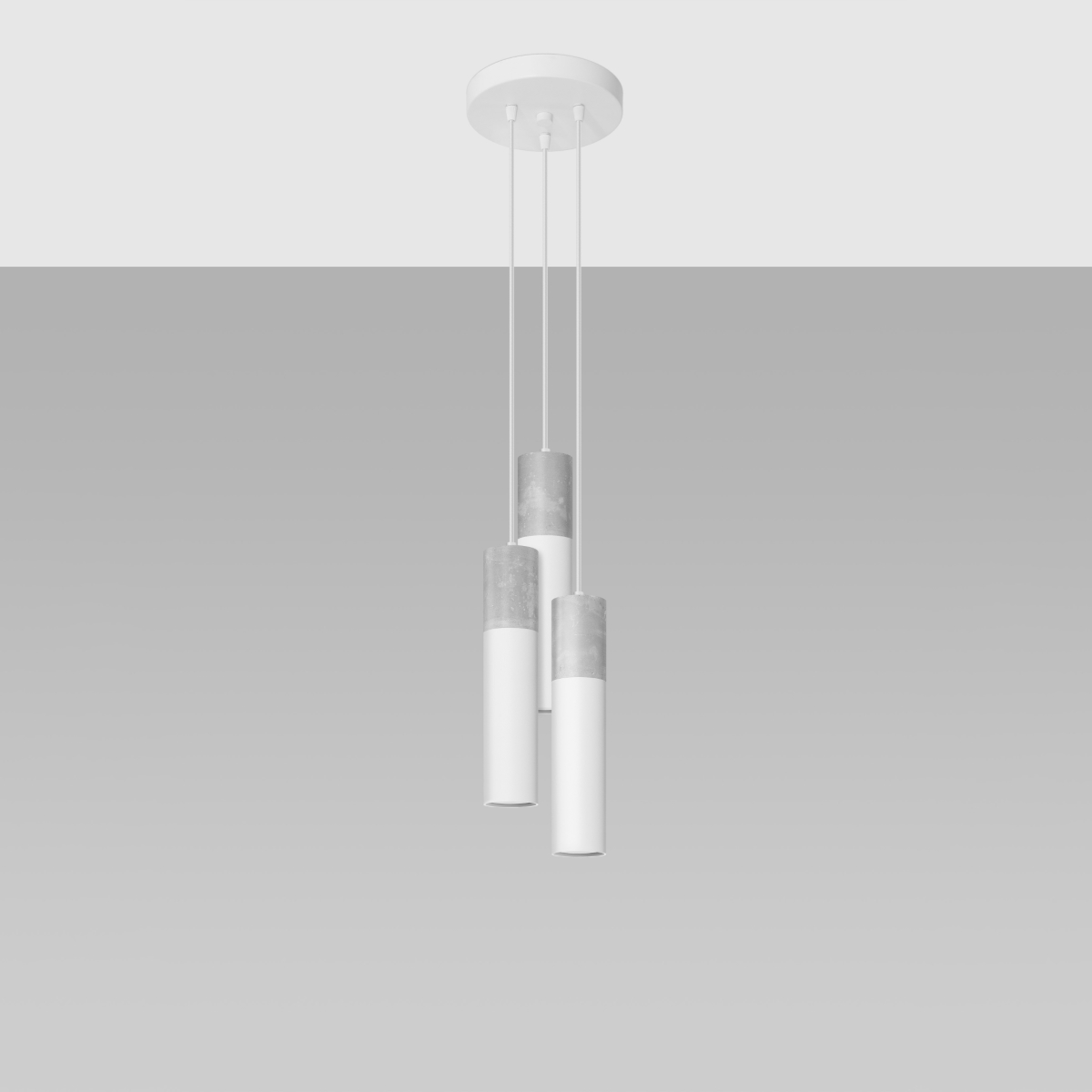 Borgeno 3 Light Tiered Pendant Lamp, White Metal & Concrete, 20cm Diameter