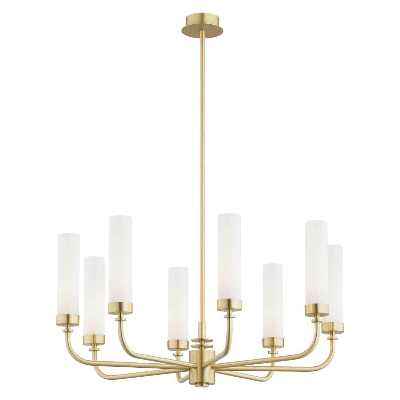 Brezton 8 Lamp Chandelier,Brushed Brass, Milk Glass, 65cm Wide