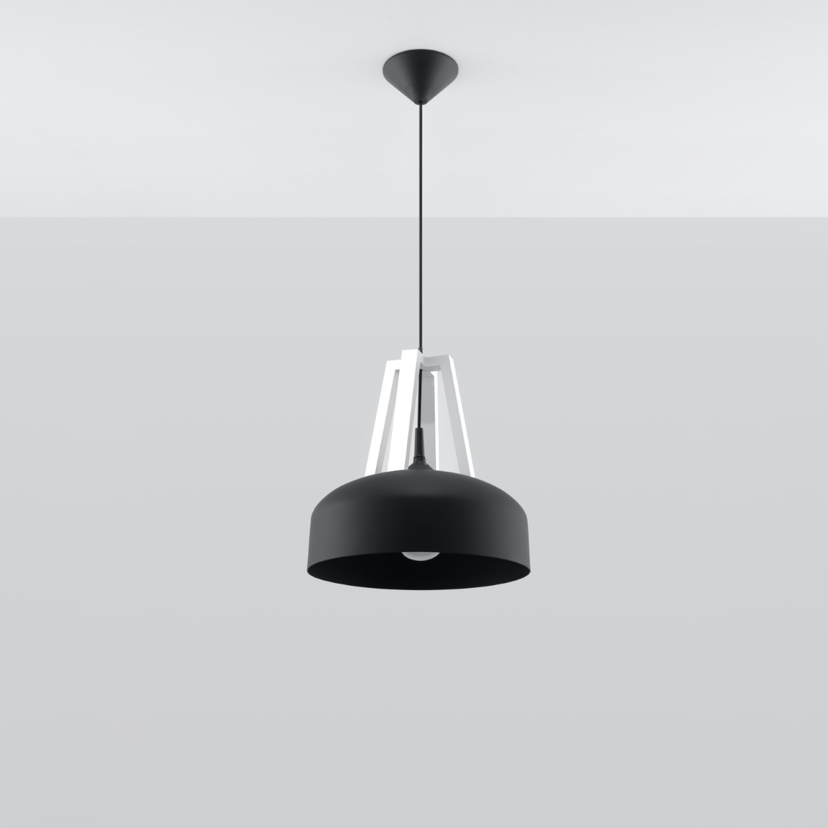 Kaska Black & White Pendant Light, Wood & Metal, 1 Lamp, 30cm Diameter