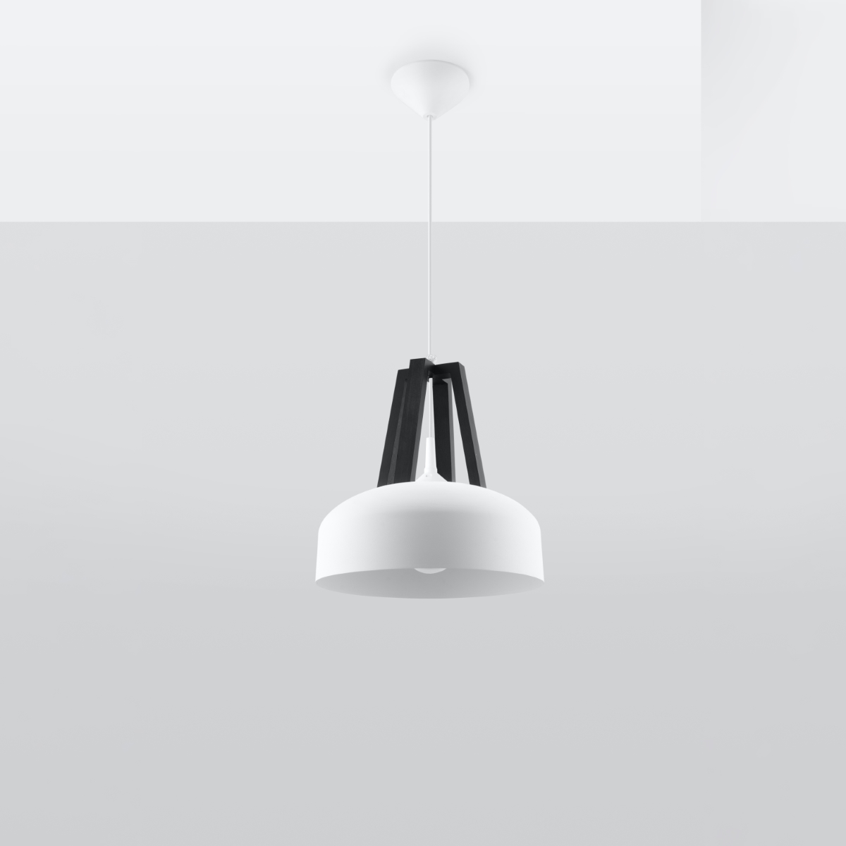 Kaska White Pendant Lamp, Black Natural Wood, Metal, 1 Light, 30cm Diameter