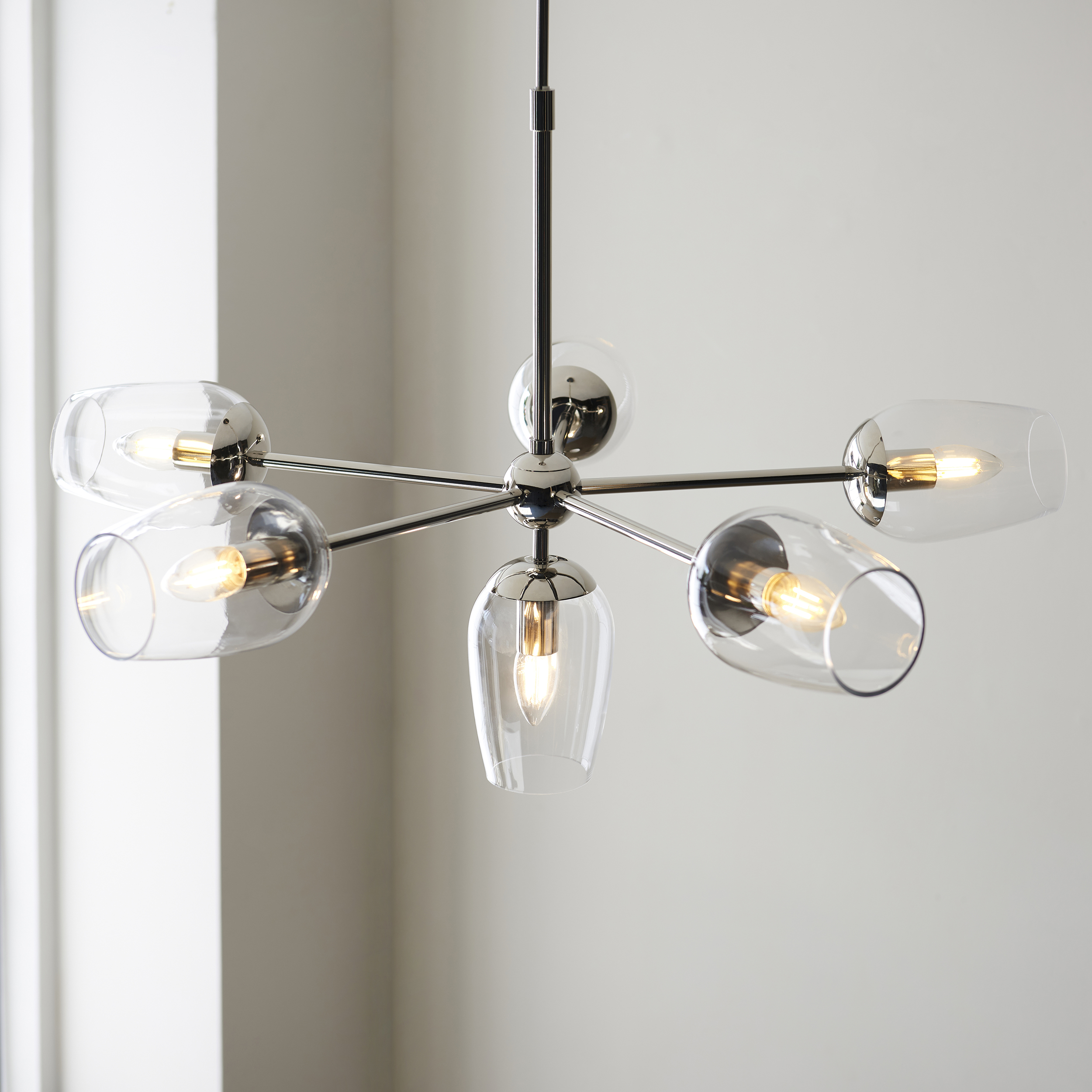 Lysander Ceiling Light, Nickel, Glass, 6 Lamp, 81cm — view 3