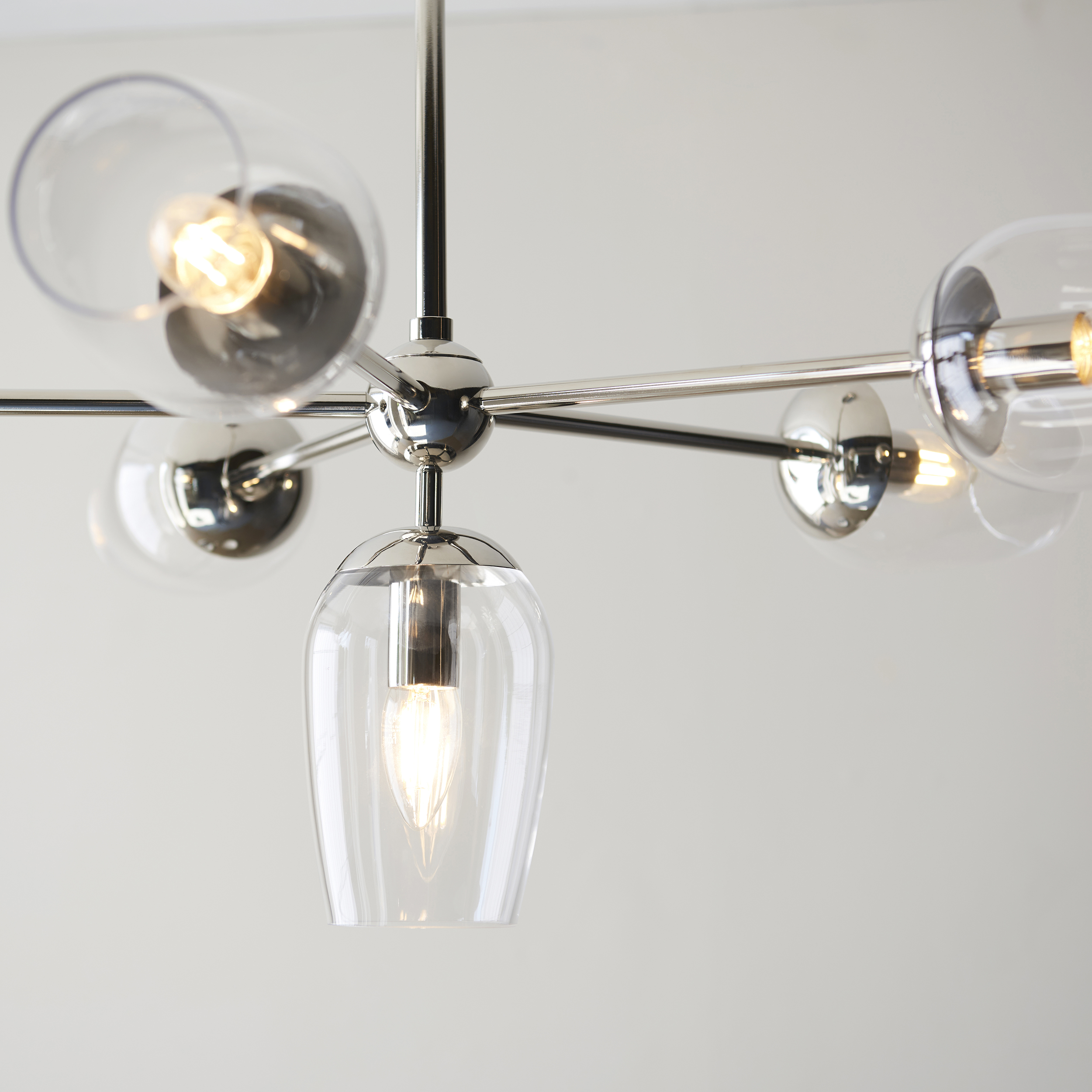 Lysander Ceiling Light, Nickel, Glass, 6 Lamp, 81cm — view 4