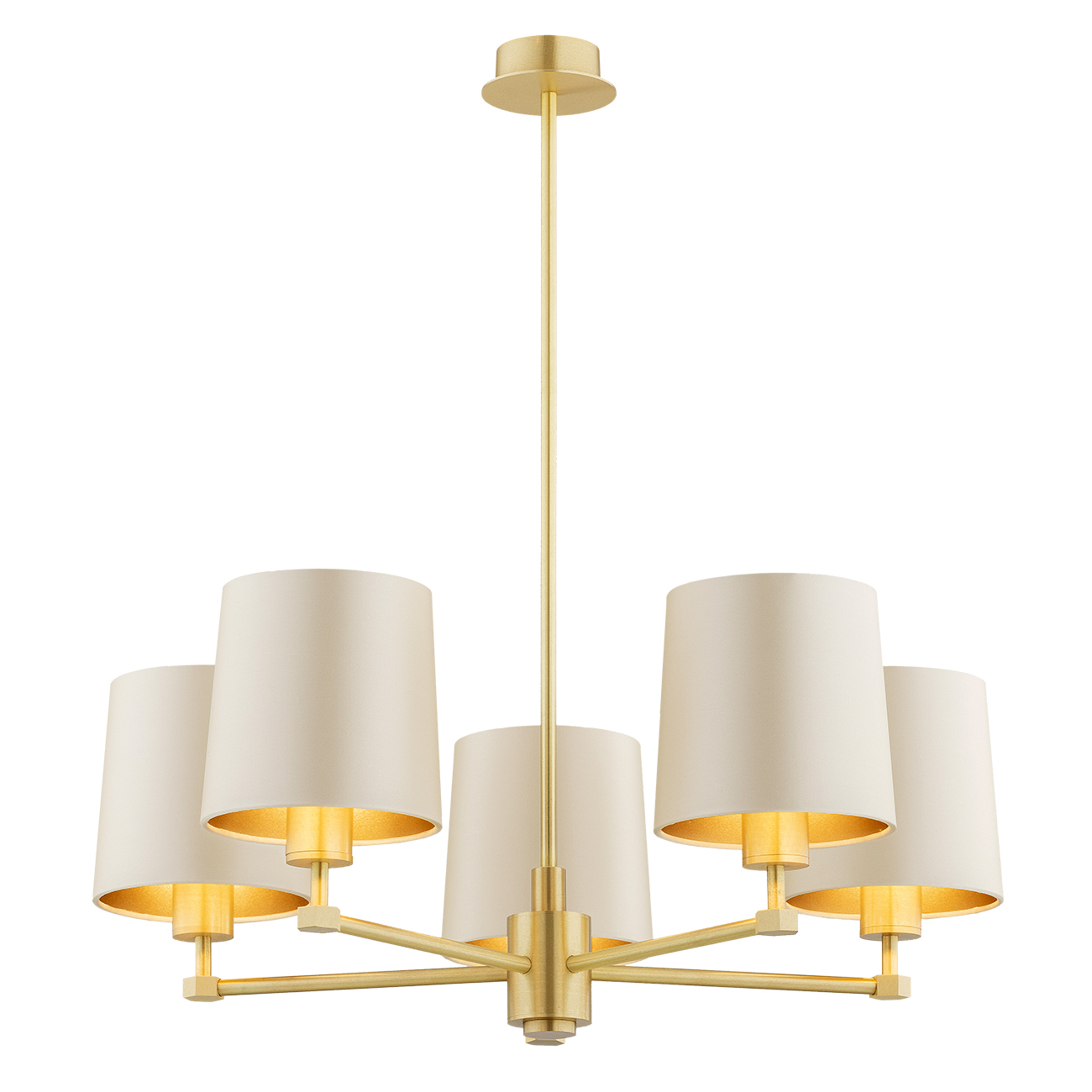 Ceton 5 Light Chandelier, Brass, Beige Shades, 66cm Width