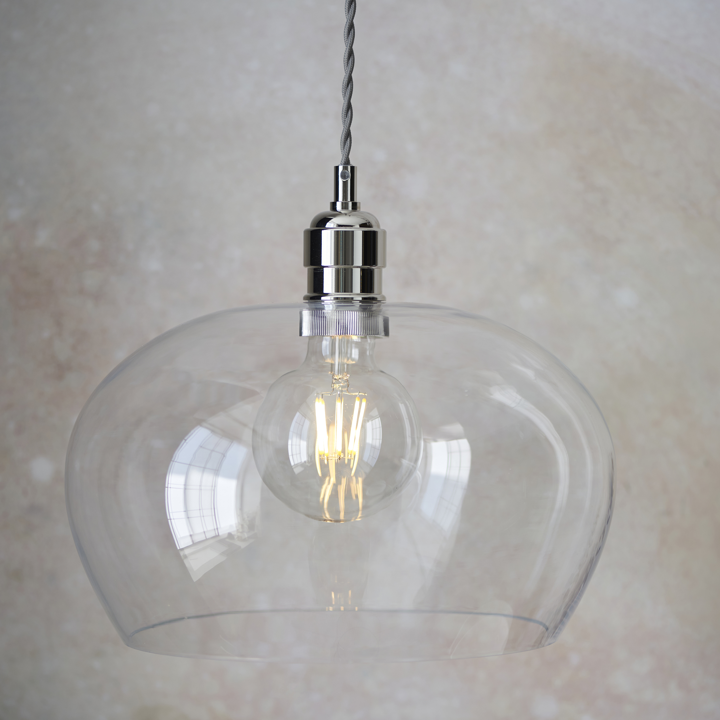 Nova Medium Glass Pendant Light, Nickel 31cm
