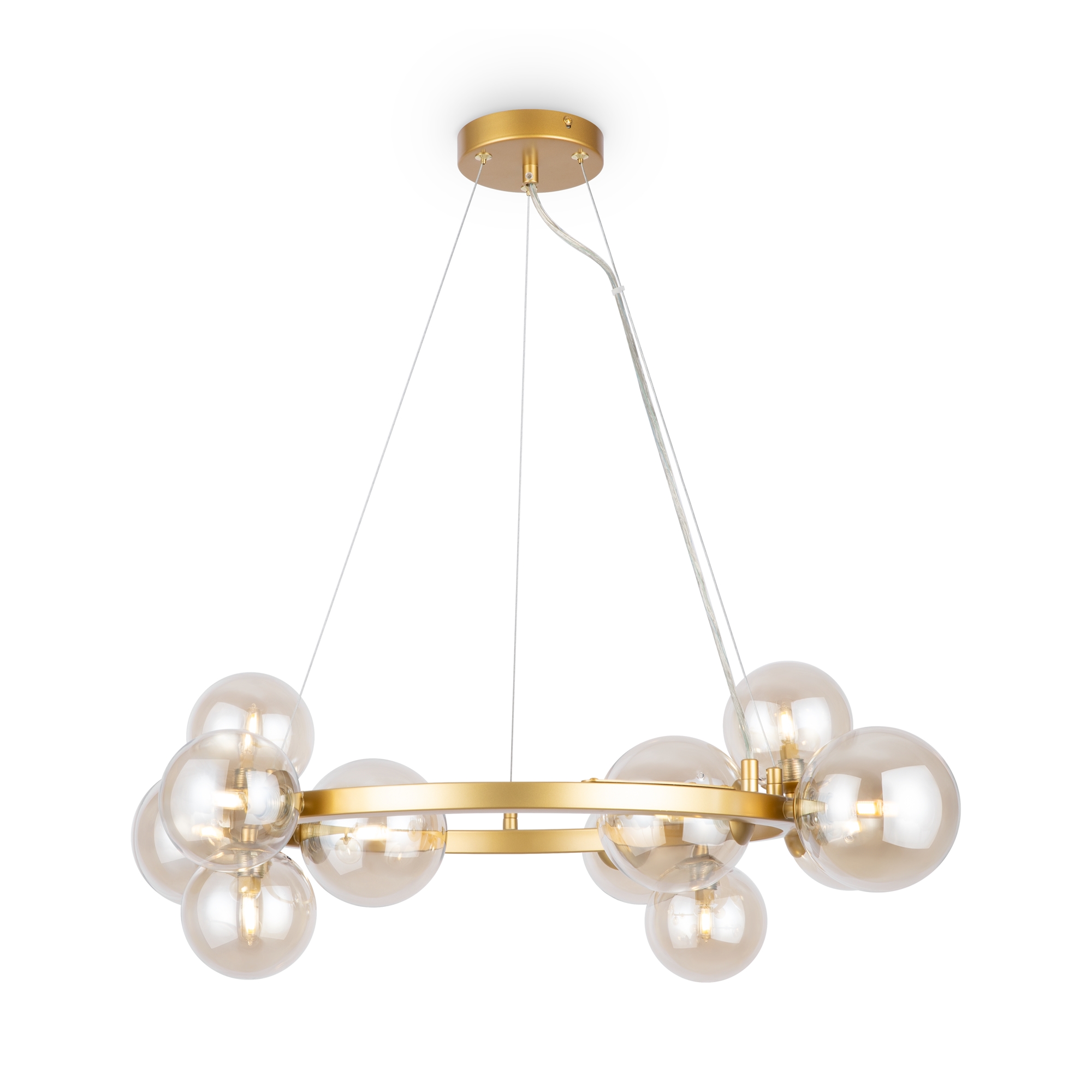 Dallas 11 Light Chandelier, Amber Glass, Gold Metal, 67cm Wide