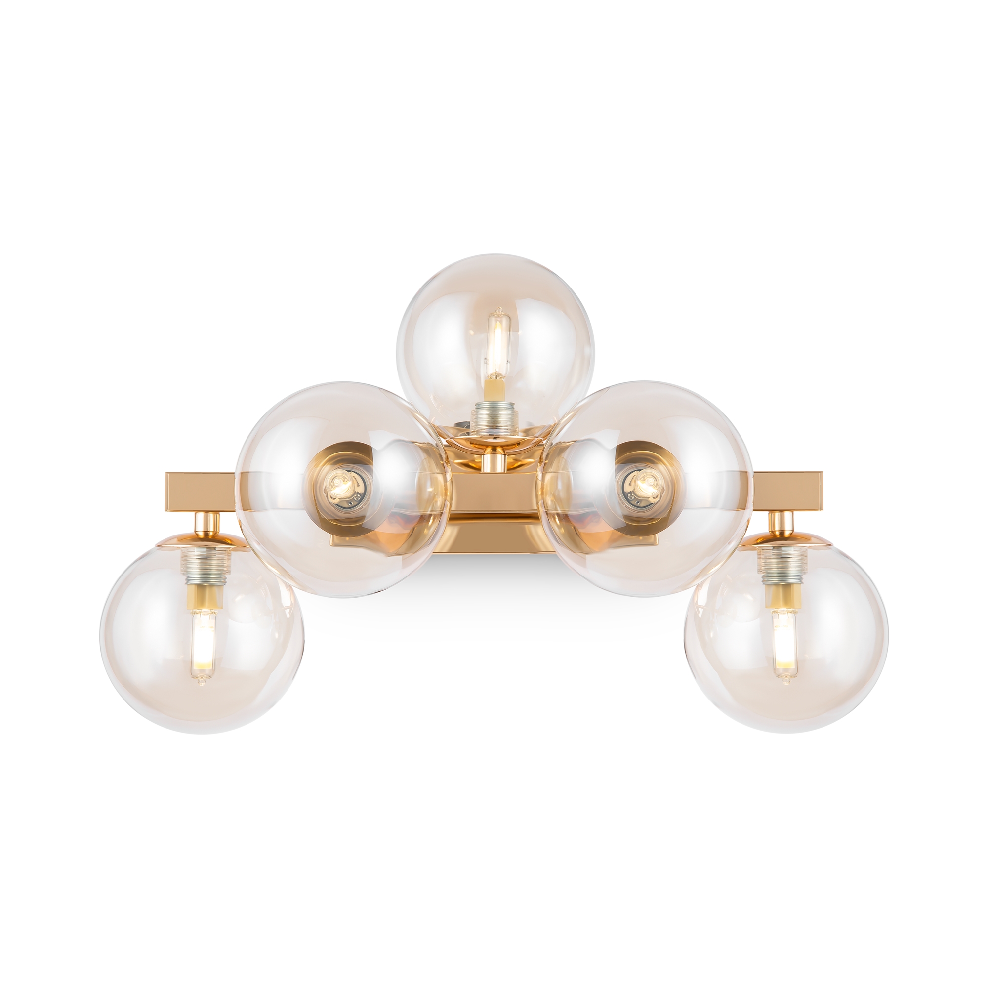 Dallas Bubble Gold Wall Light, Amber Glass, Metal, 5 Lamp, 38cm Wide