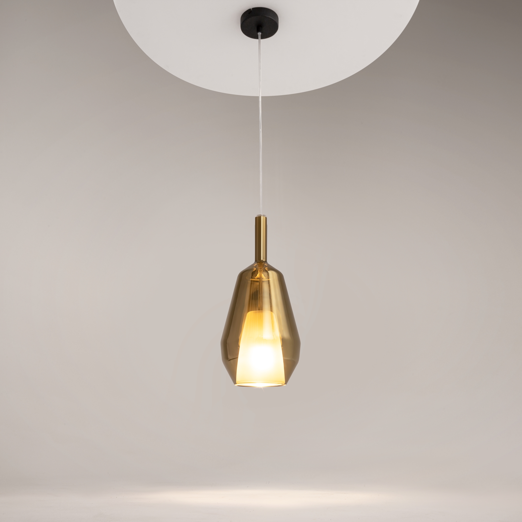 Duality Small Gold Pendant Light, Glass, Metal, 1 Lamp, 16cm Wide