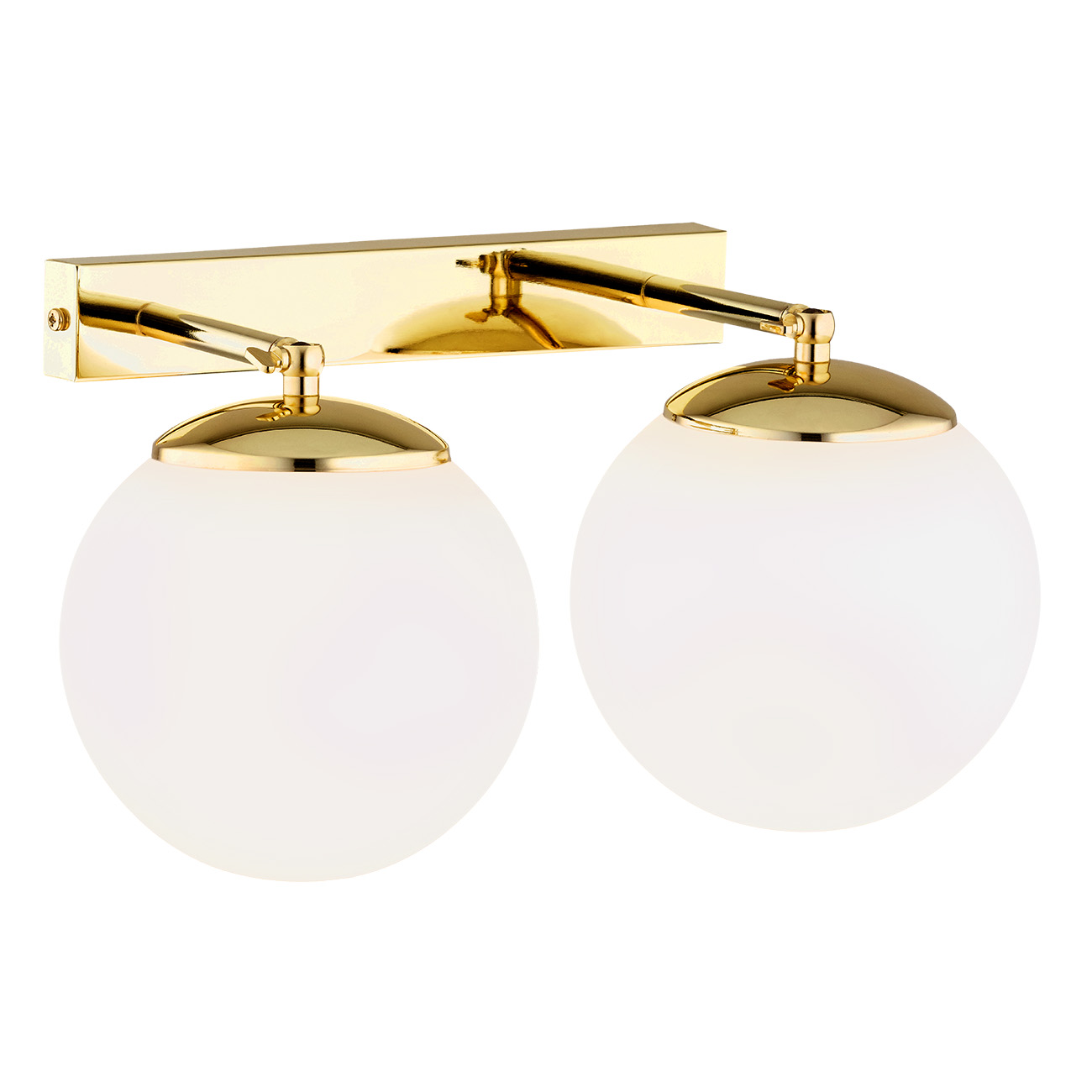 Elite IP44 Brass Double Wall Light, Opal Glass, 50cm Width