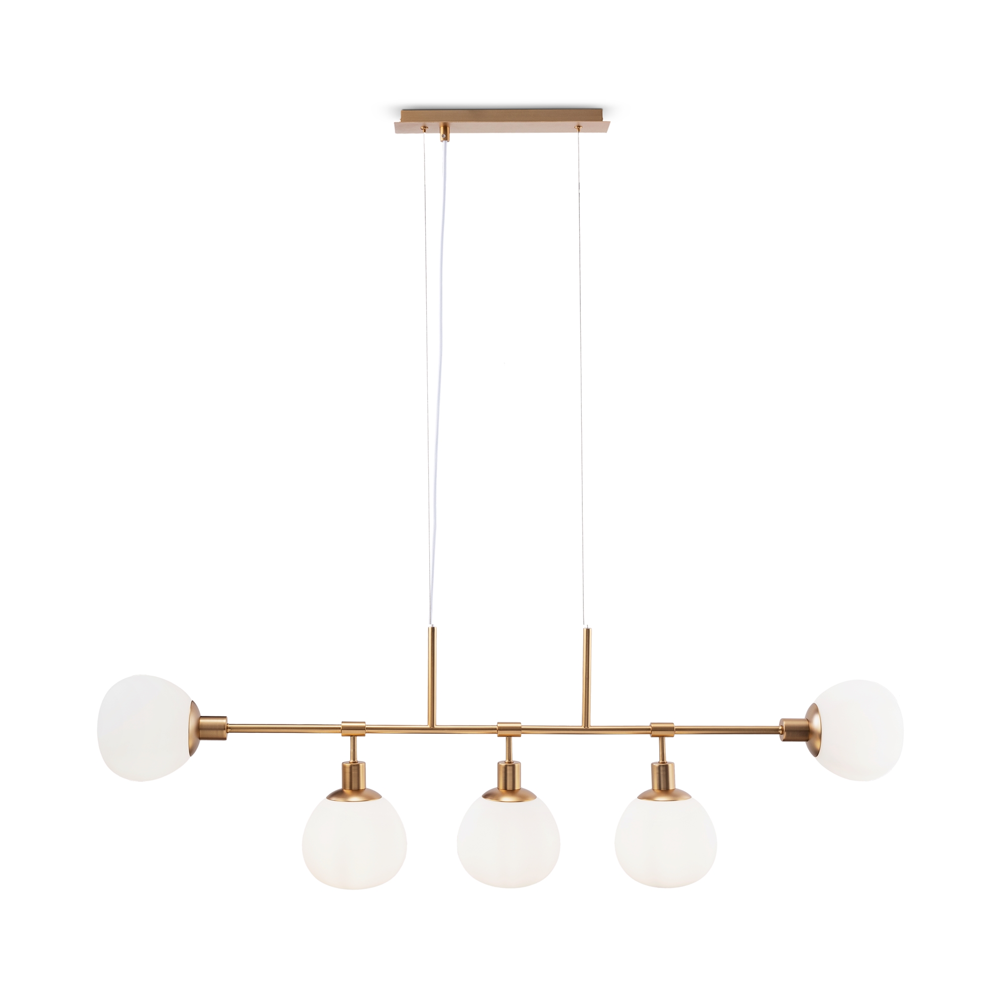 Erich Bar Pendant Lamp, 5 Light, Opal Glass, Brass Metal, 120cm Wide