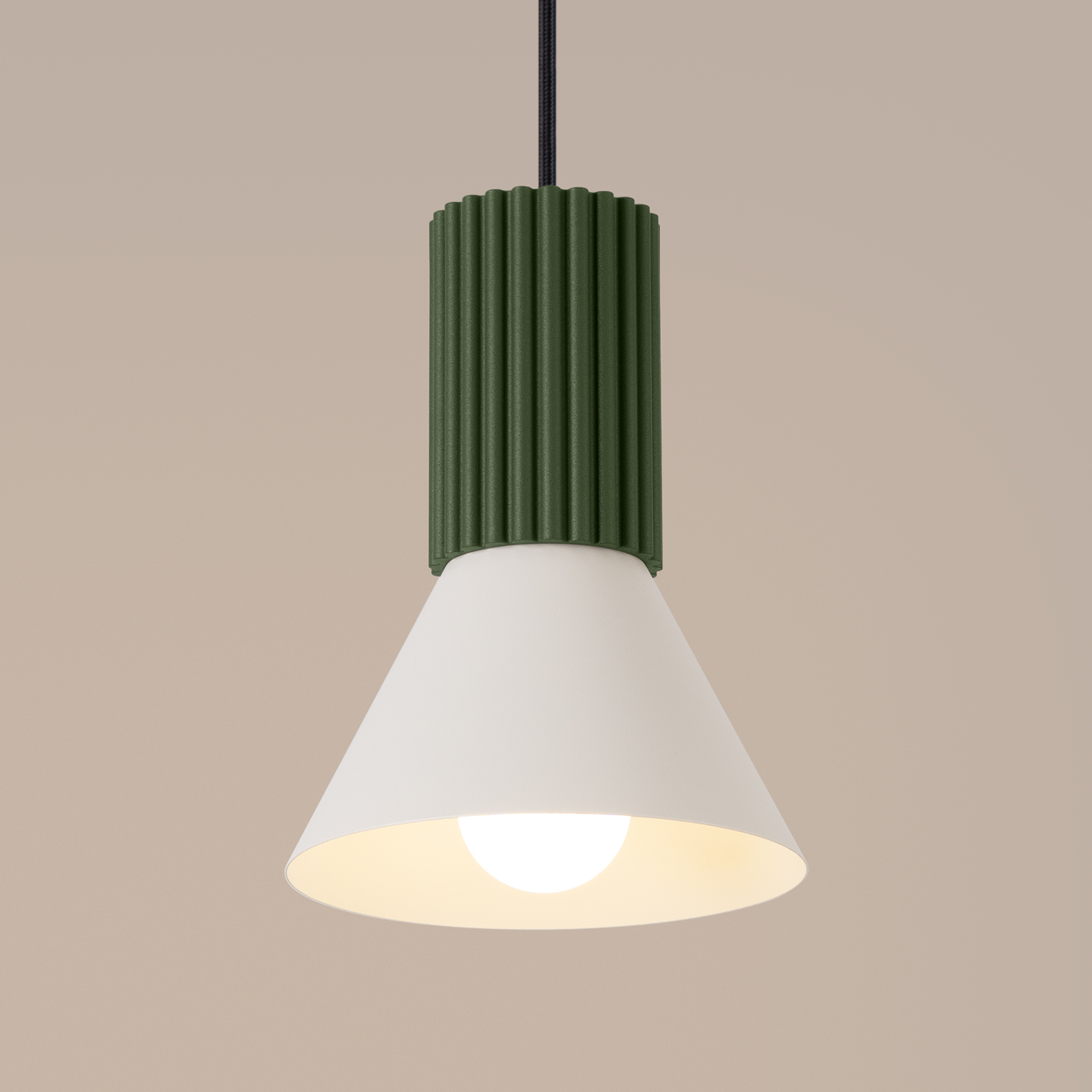 Vestra Olive Green Single Pendant Lamp, White Shade, Metal, 14cm Diameter