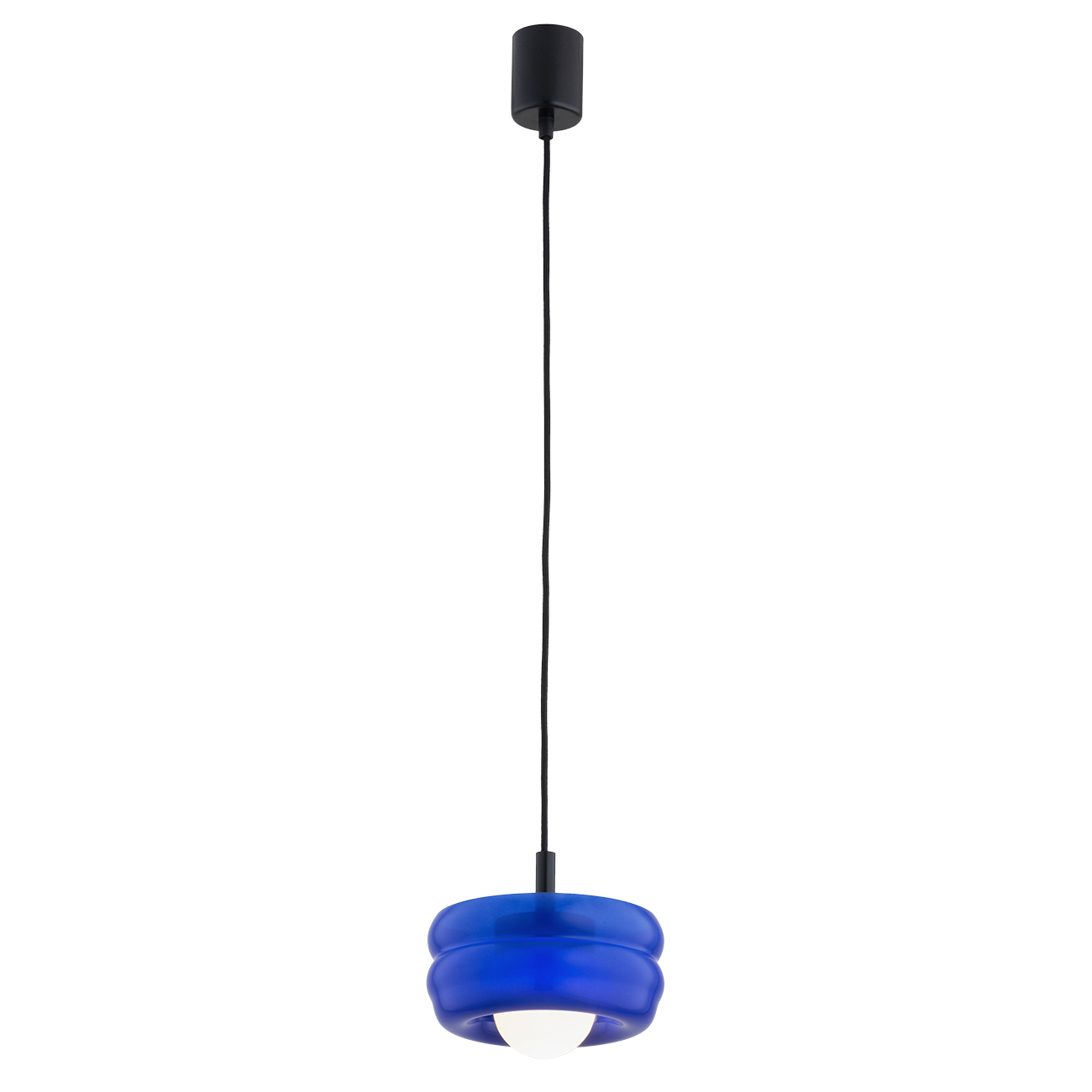 Evo Pendant Lamp Fixture, Cobalt Blue & Opal Glass, 19cm Width, 1 Light