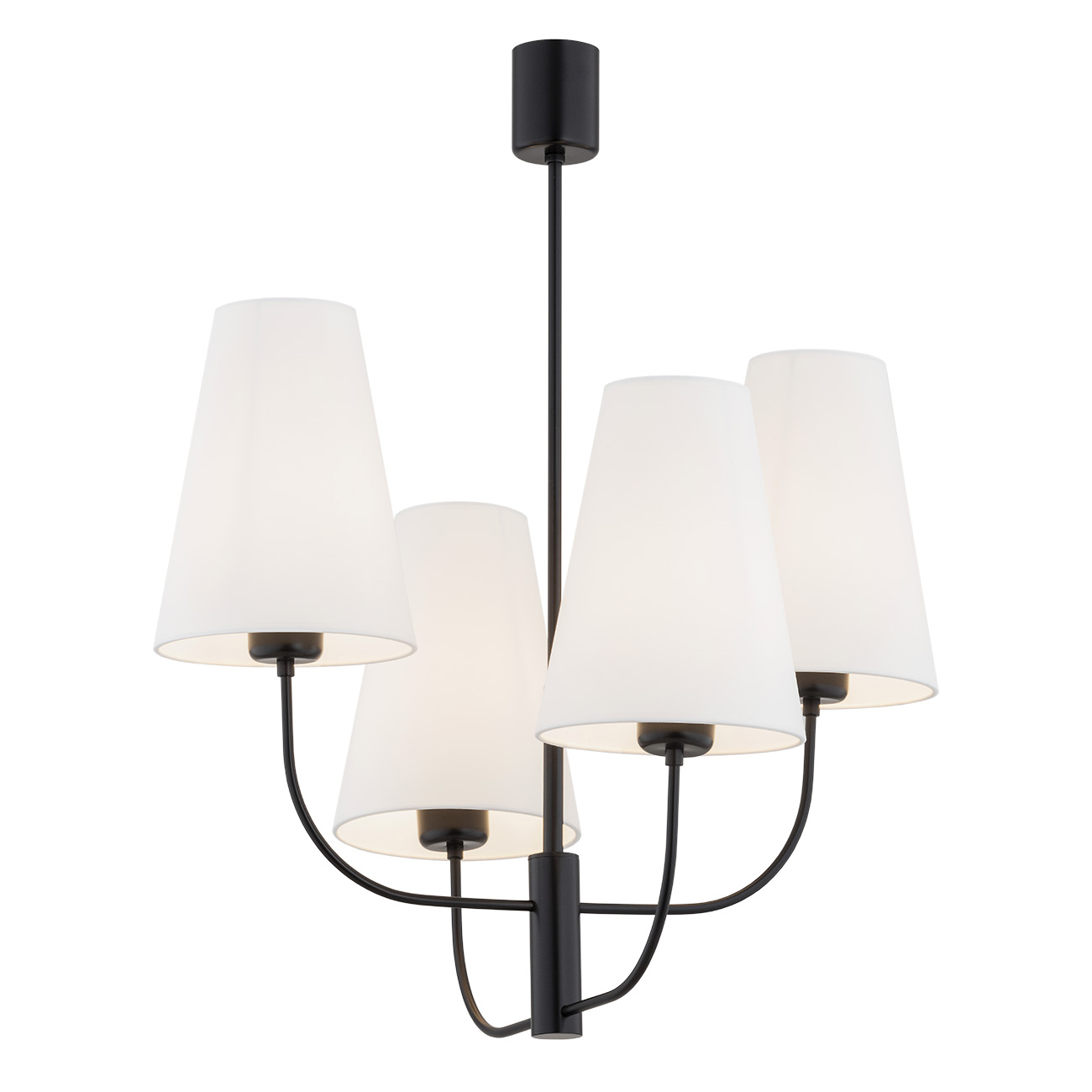 Fiano 4 Light Chandelier, Black, White Fabric Lampshades, 58cm