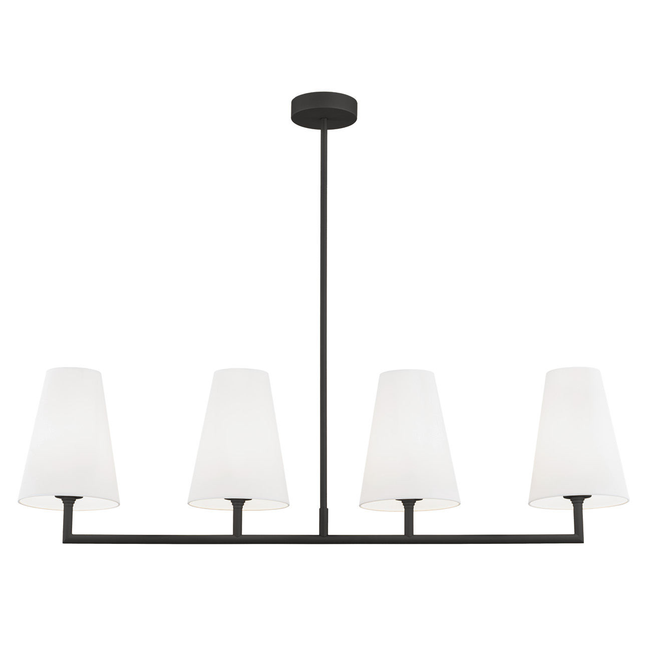 Fiano 4 Light Pendant Light, Black Linear Frame, White Shades, 106cm