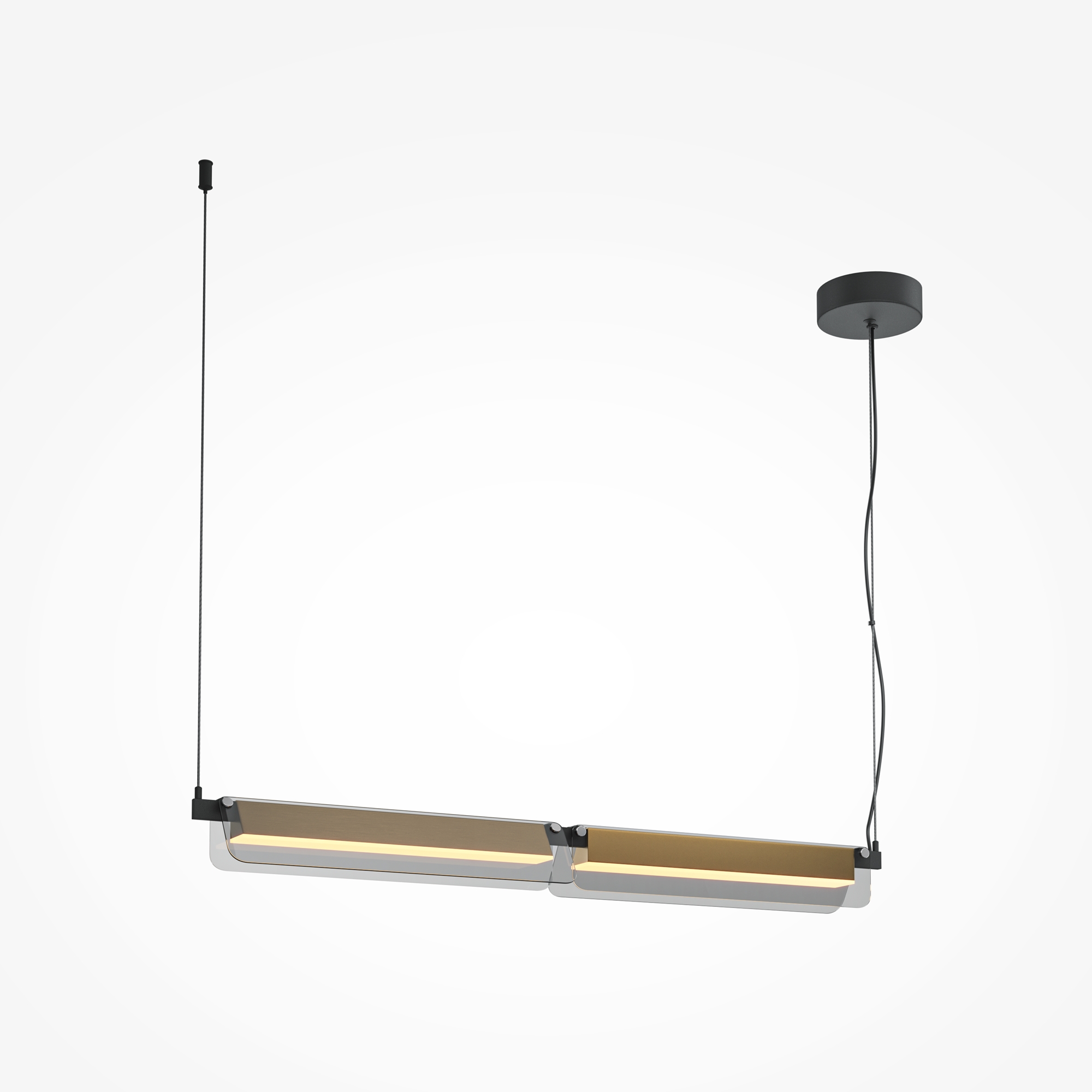 Flat Linear LED Pendant Lamp, Grey Glass, Brass Metal, 20W LED, 3000k, 93cm Length — view 3