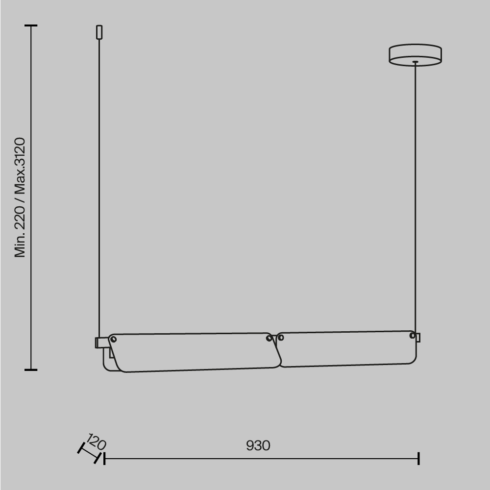Flat Linear LED Pendant Lamp, Grey Glass, Brass Metal, 20W LED, 3000k, 93cm Length — view 4