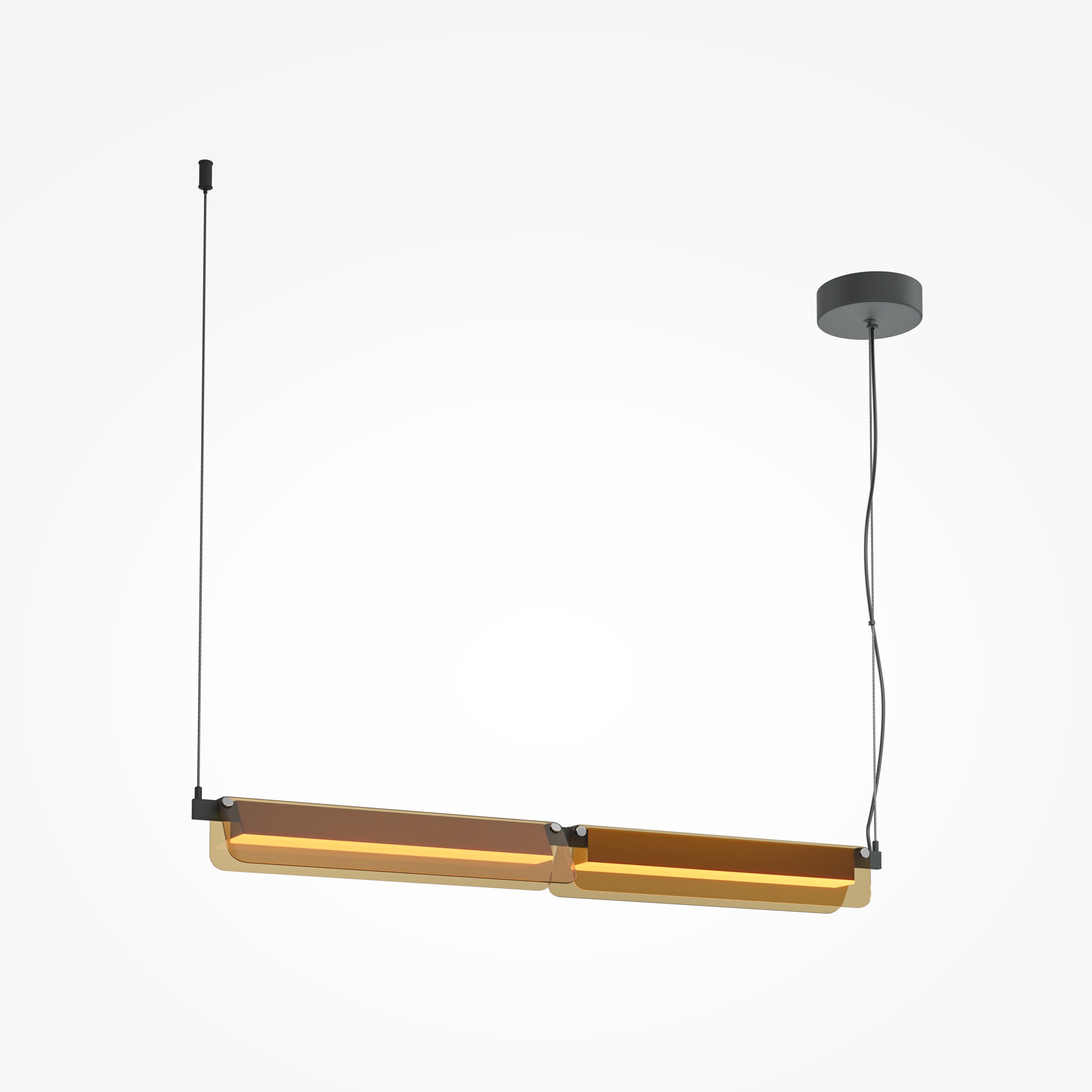 Flat Linear LED Pendant Light, Amber Glass, Brass Metal, 20W LED, 3000k, 93cm Length — view 4