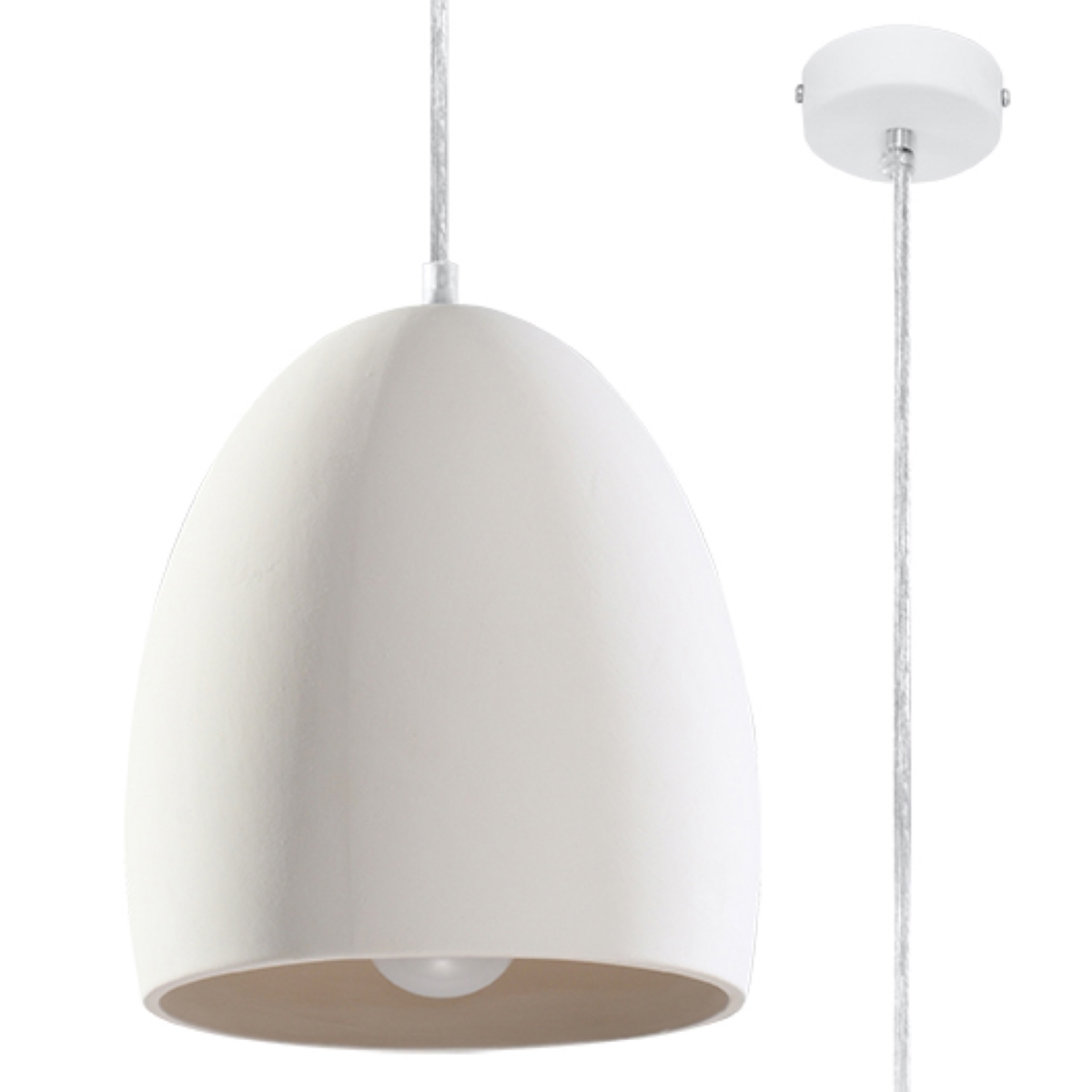 Flau Ceramic Dome Pendant Light, White, Metal, 30cm Diameter