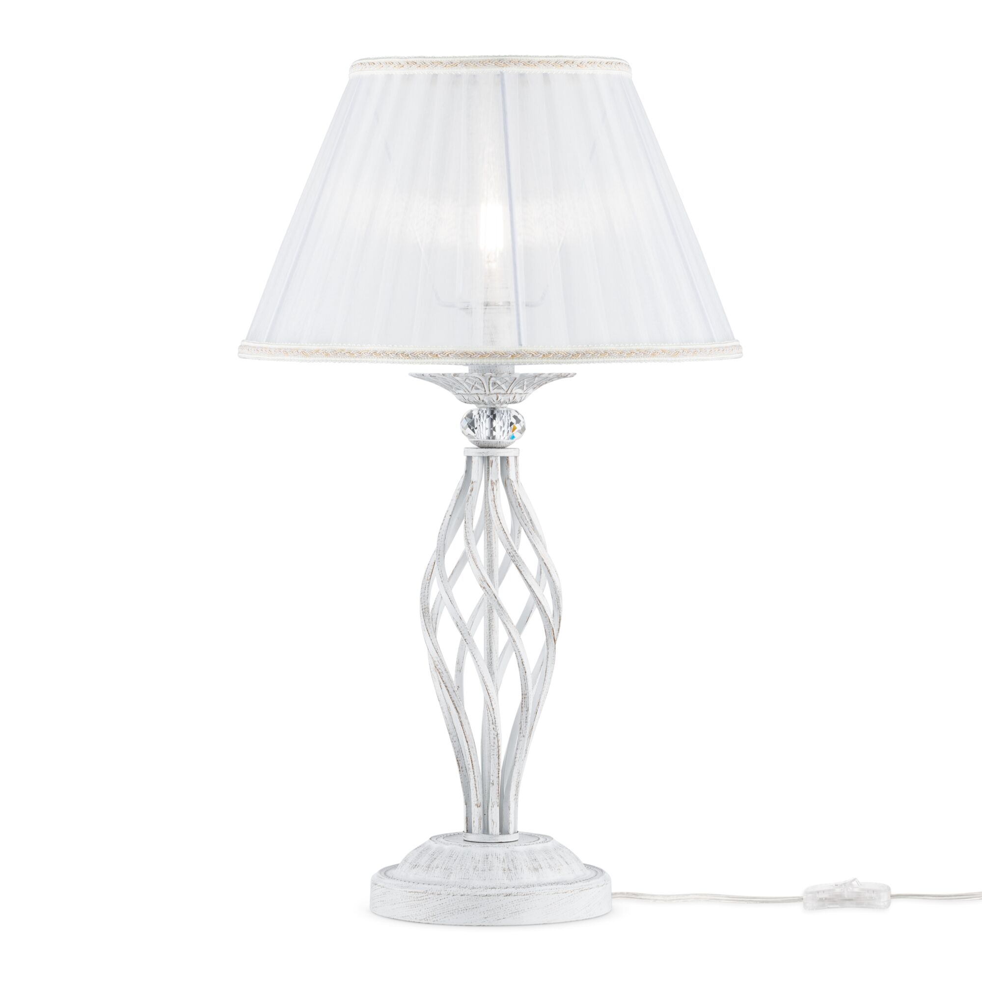 Grace Table lamp, White & Gold Metal, Fabric Lampshade, Crystal Glass Detail, 55cm Height