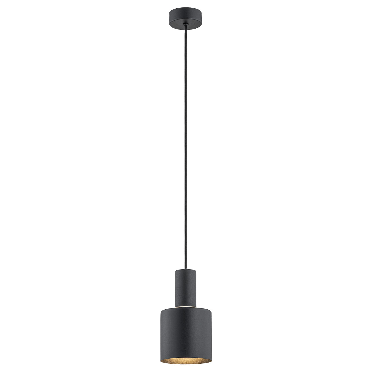 Ines Single Pendant Light, Cylinder, 1 Lamp, Black, Brass, 12cm Width