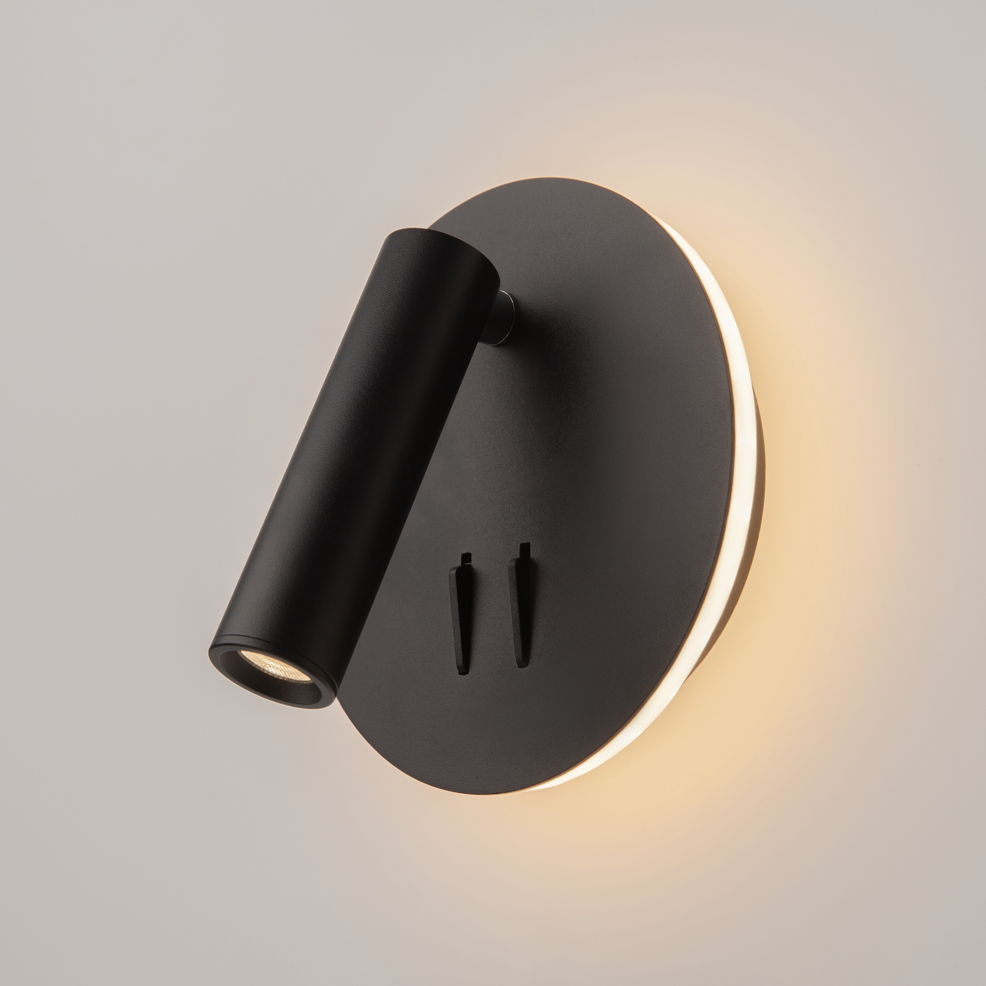 Ios 176, Switched Wall Spotlight With Backlight, Black, LED 3000k, 9W, 14cm Diameter