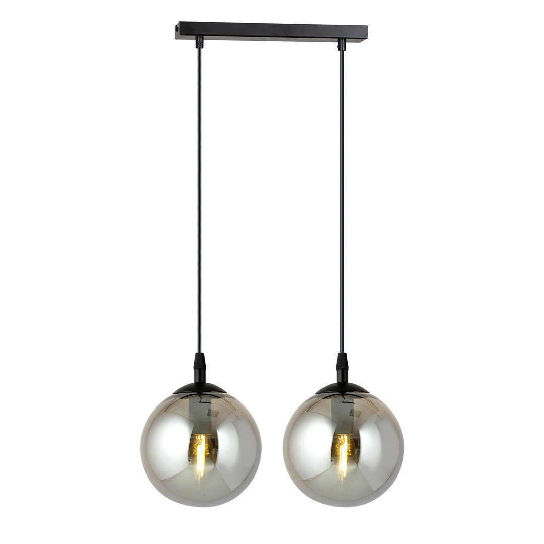 Kosmos Pendant Light, 2 Lamp, Black Suspension, Grey Glass, 40cm