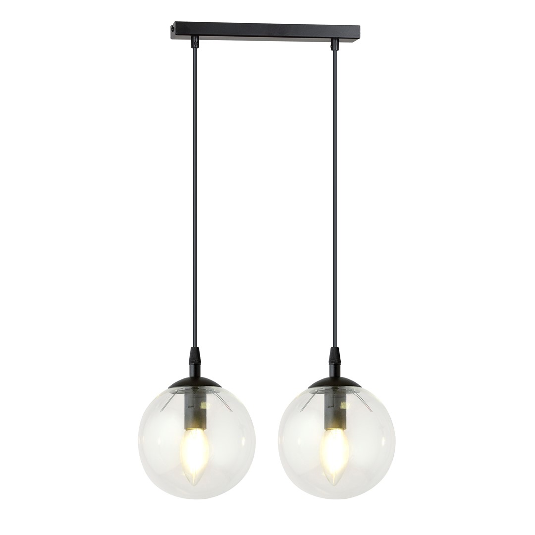 Kosmos 2 Lamp Pendant Light, Black Steel, Clear Glass, 40cm