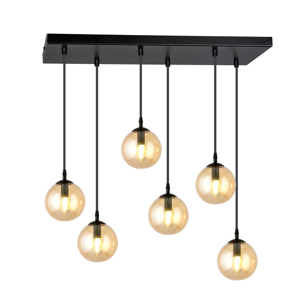 Kosmos Pendant Light, 6 Lamp, Amber Glass, 65cm