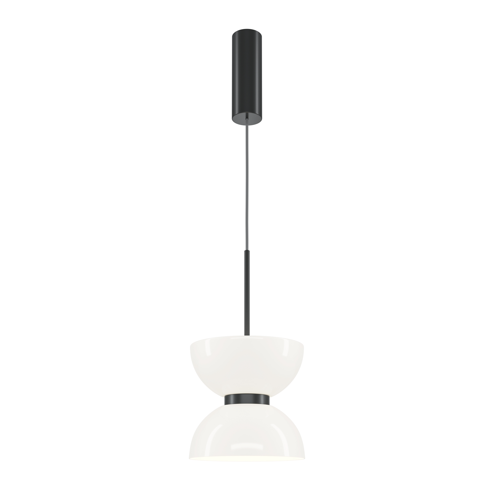Kyoto Single LED Pendant Light, Black & White, Glass, Metal, 22cm Diameter