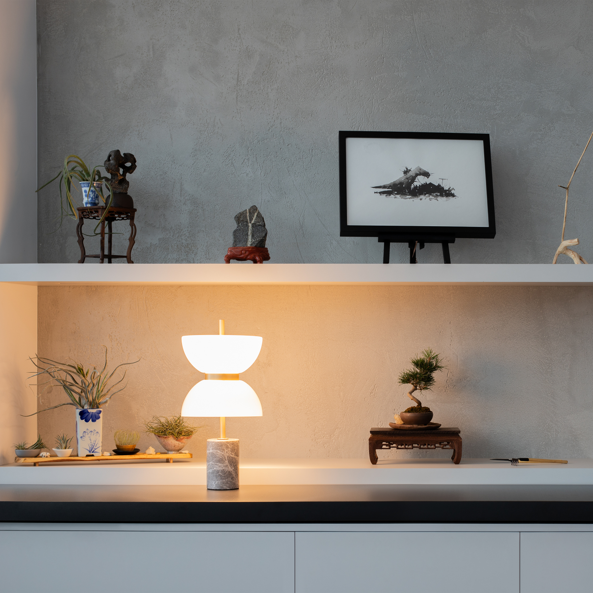 Kyoto Gold & Grey LED Table Lamp, 1 Light, Glass, 46cm Height — view 3
