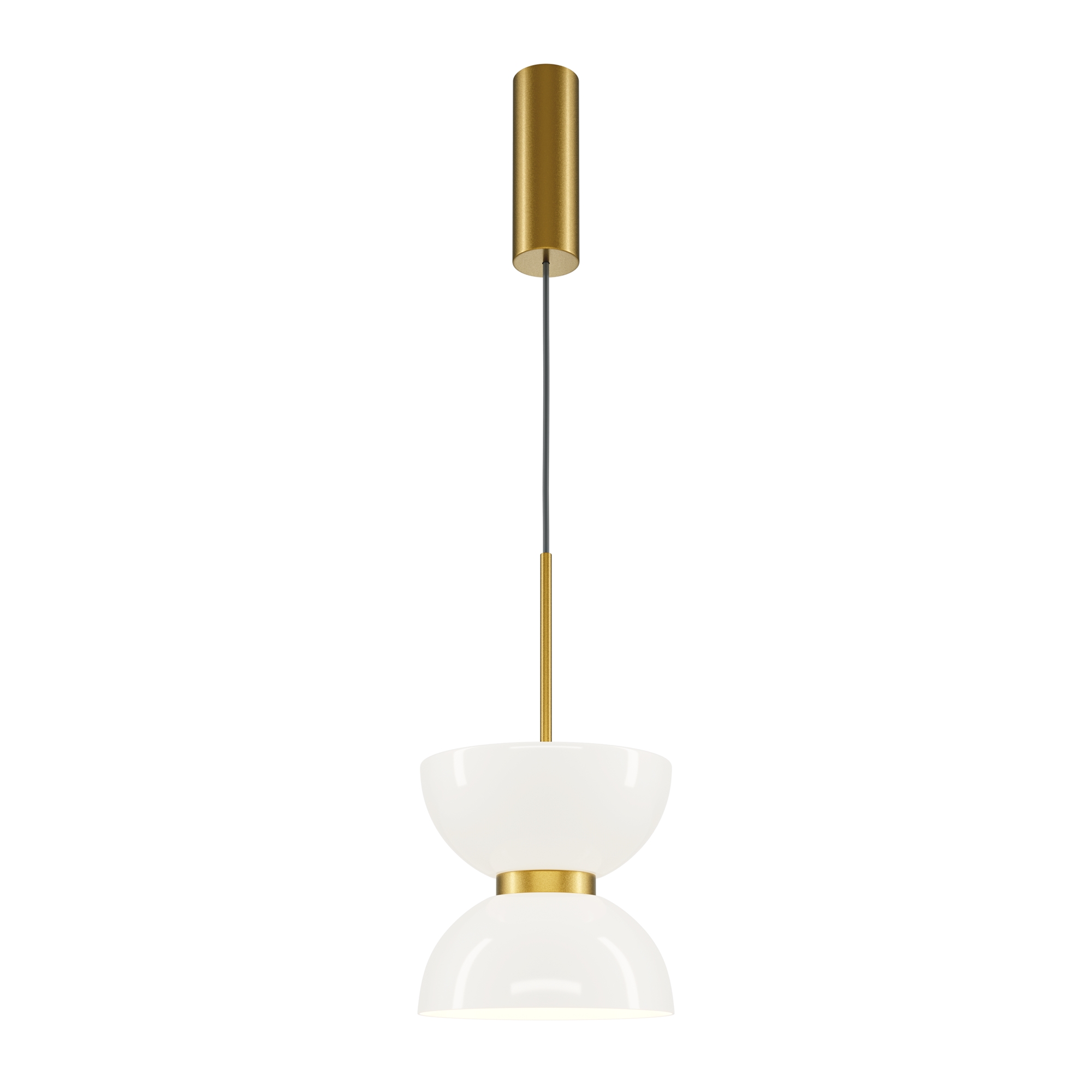 Kyoto Single Pendant Lamp, Gold & White, Glass, Metal, 22cm Diameter