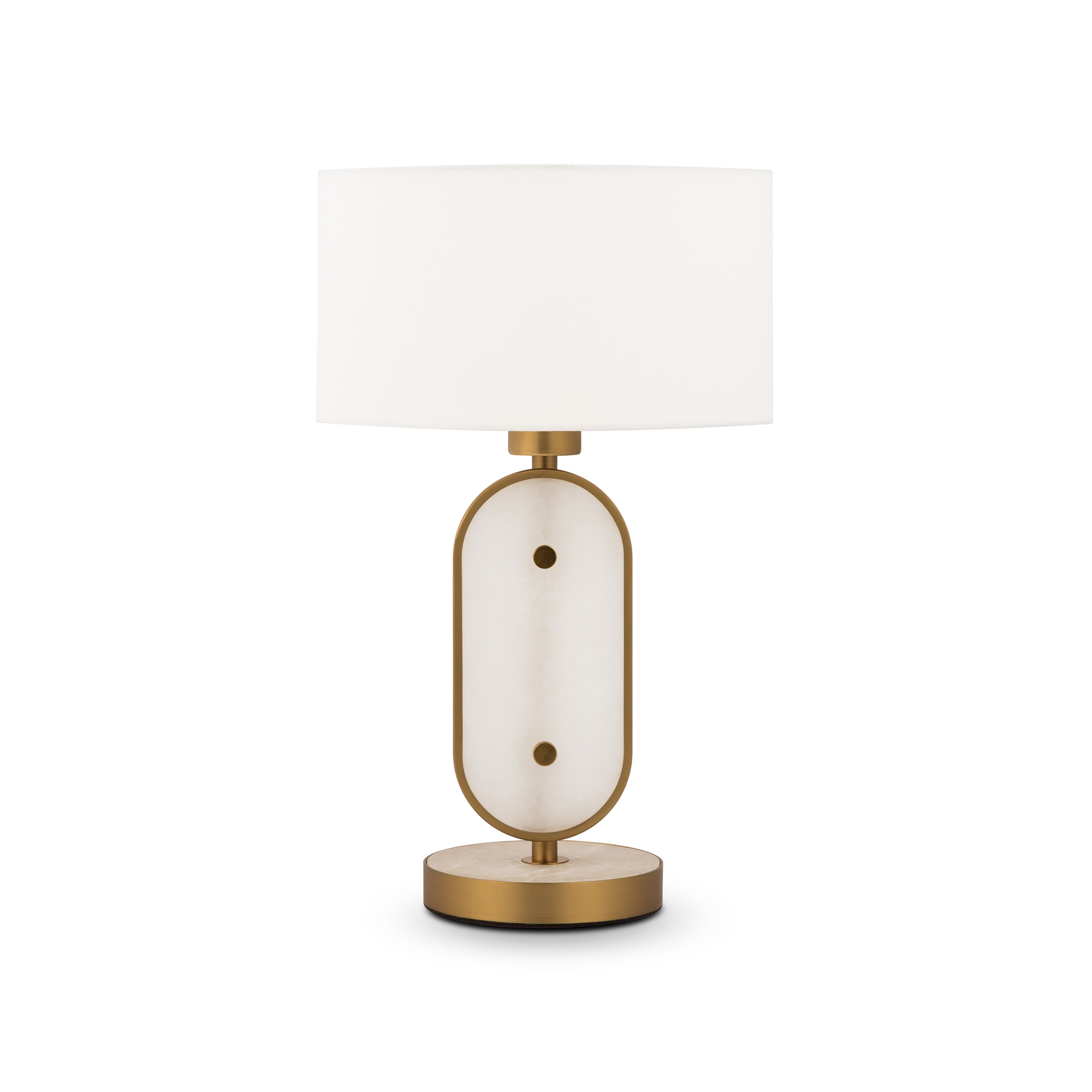 Marmo Alabaster Table Lamp, Brass Metal, White Fabric Shade, 44cm Height