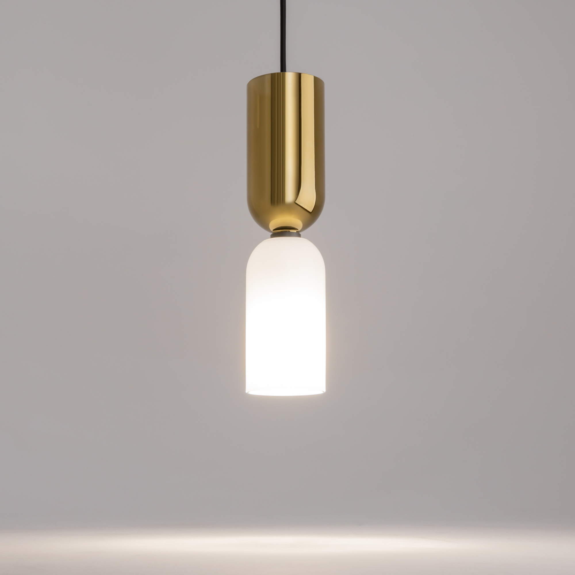 Memory Pendant Light, White & Gold, Glass, Metal, 1 Lamp, 8cm Wide