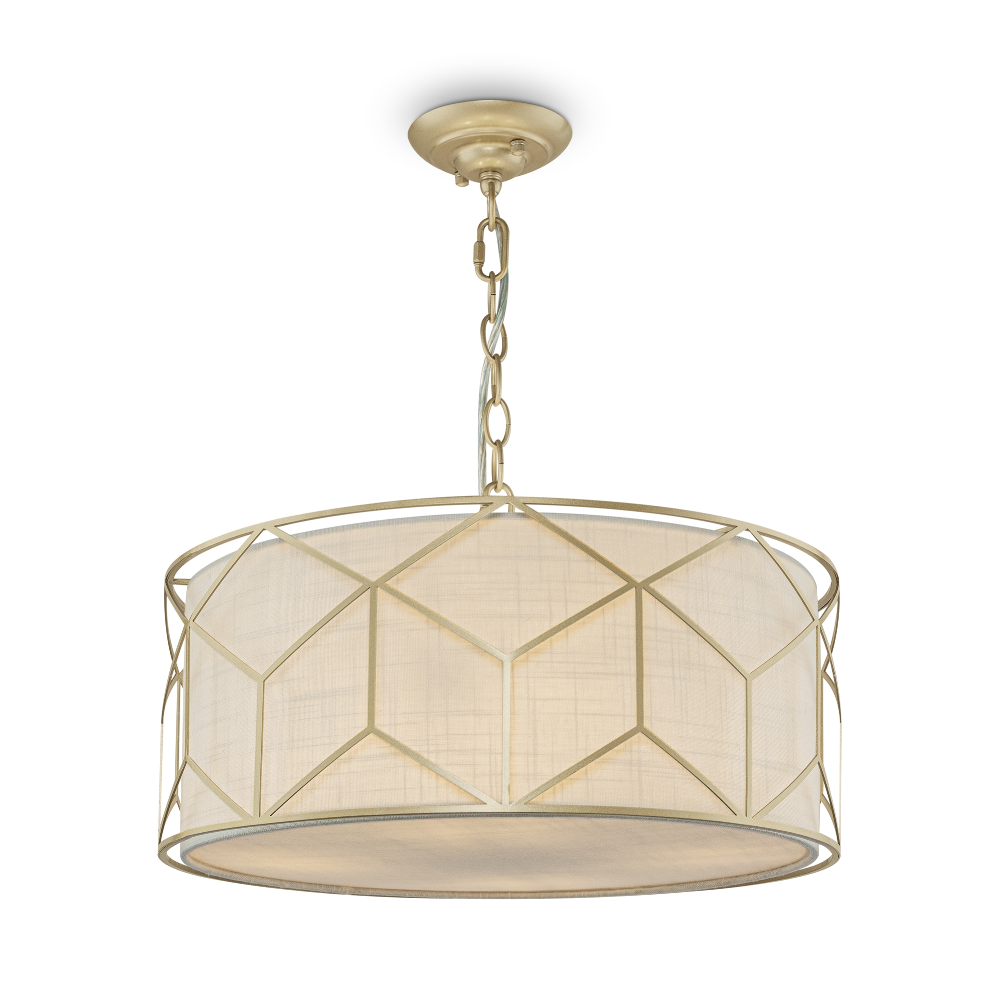 Messina Round Pendant Light, Beige Drum Shade, Gold, 45cm Wide