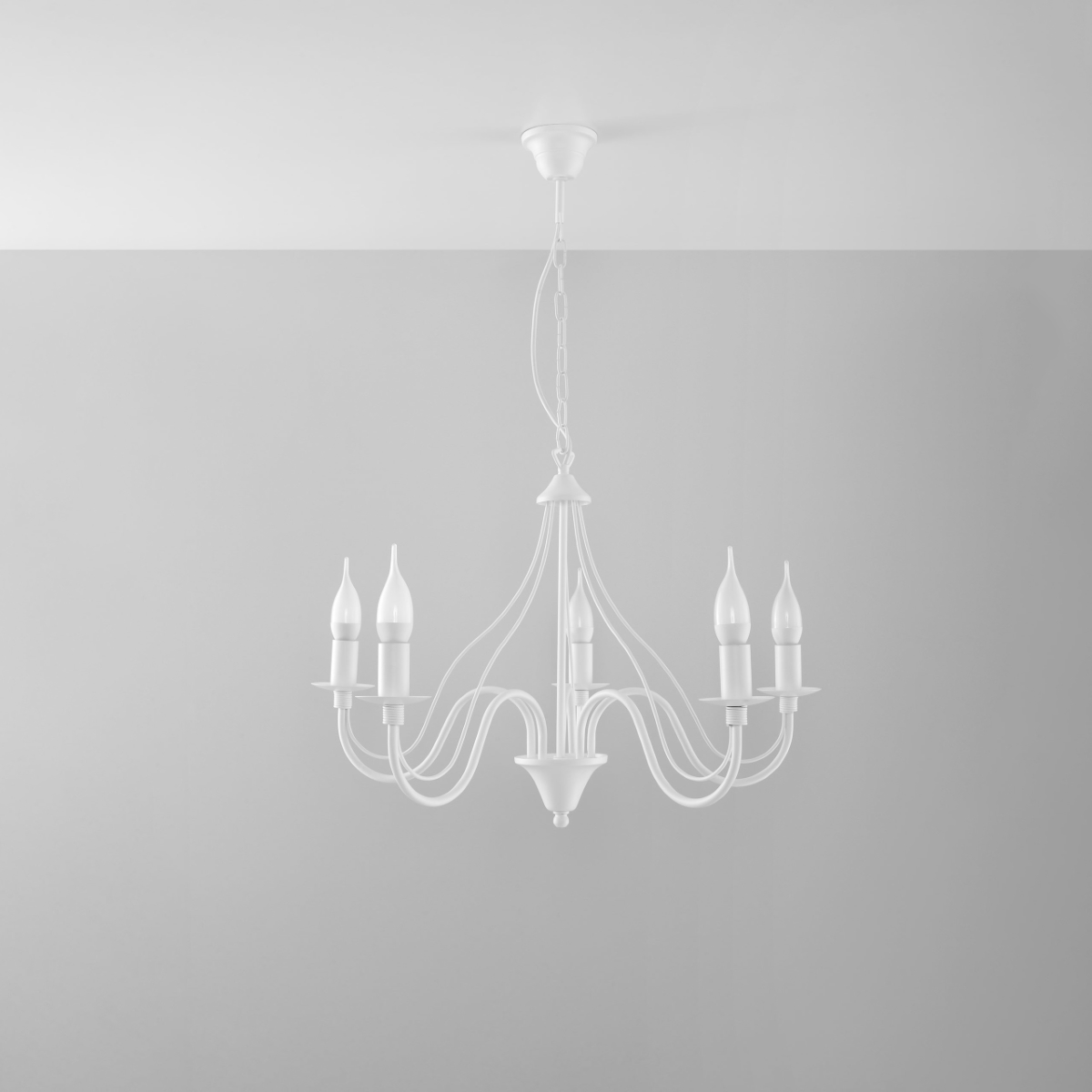 Wera 5 Light Candle Chandelier, White Metal, 60cm Diameter