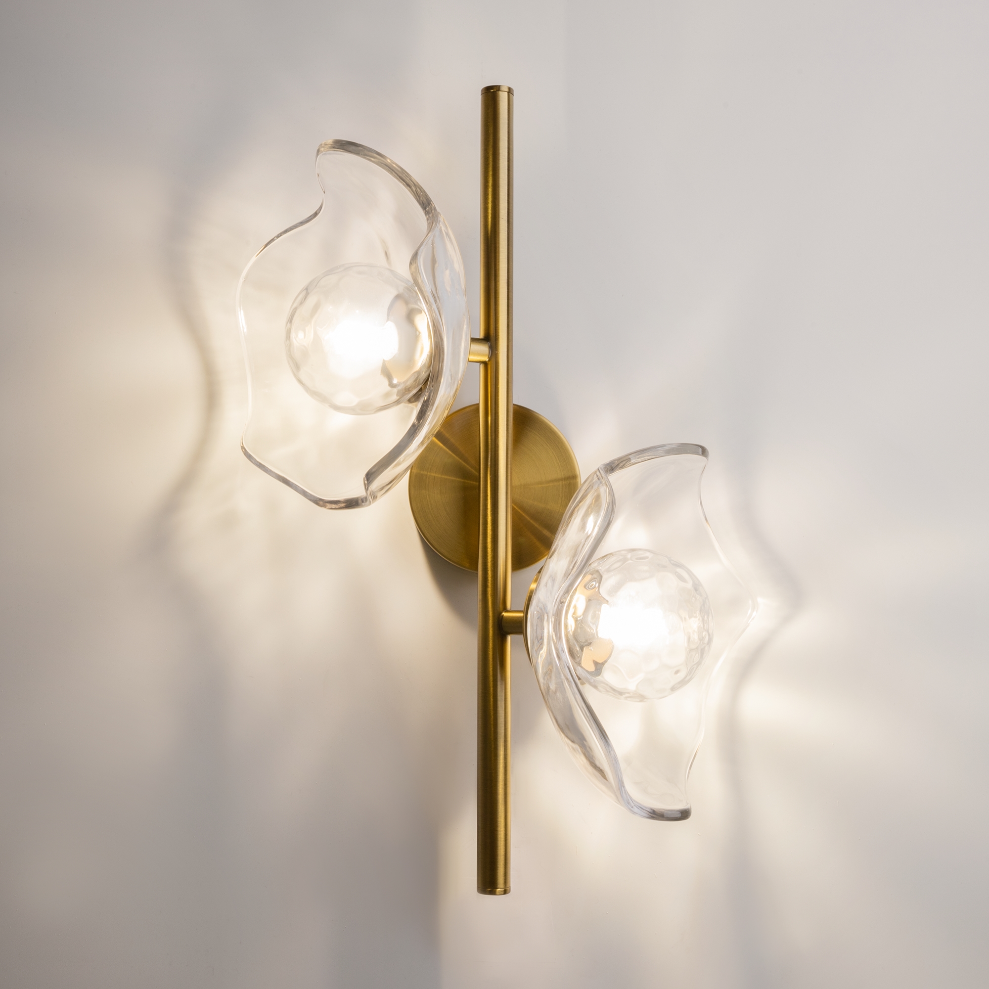 Miracle Brass Wall Light, Clear Glass, Metal, 2 Lamp, 31.5cm Wide