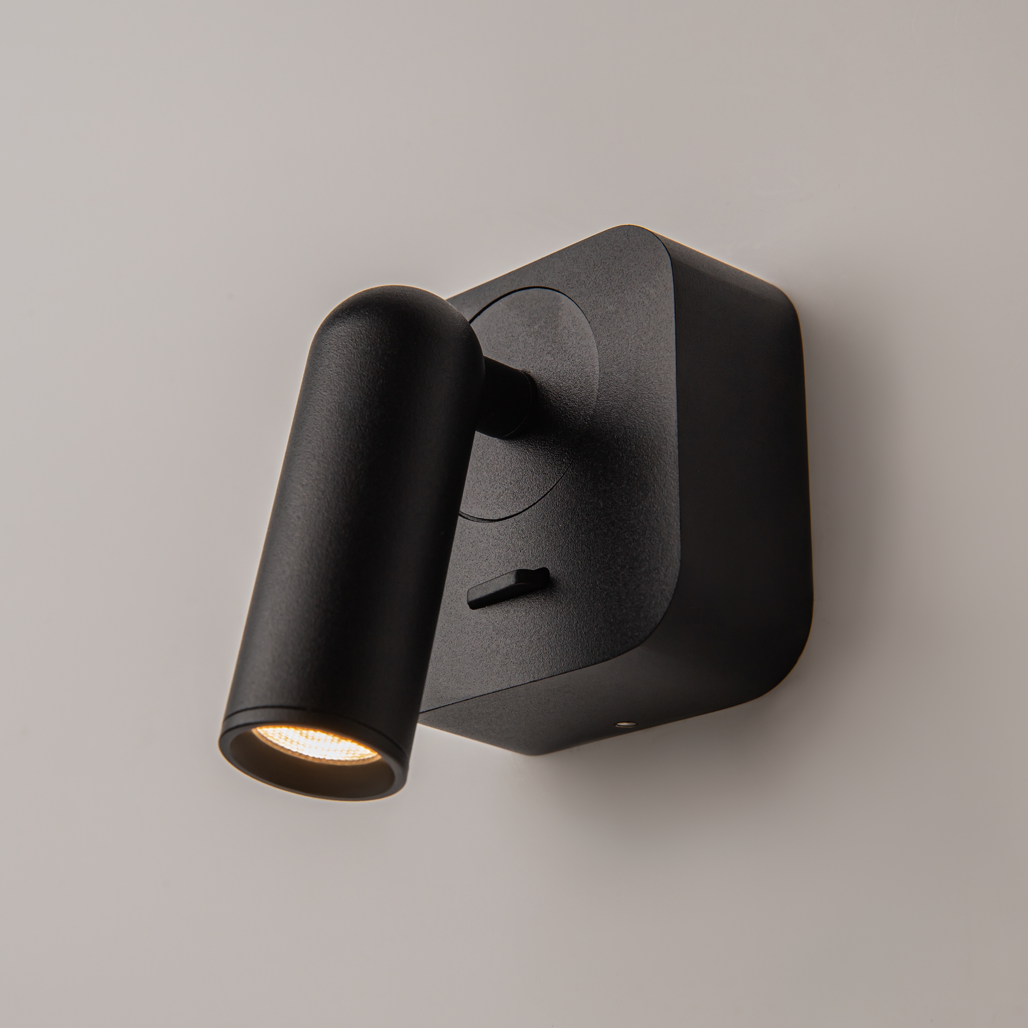 Mirax Square Black LED Wall Spotlight, Adjustable, Switched, Metal, 3W, 3000k, 6.5 Wide