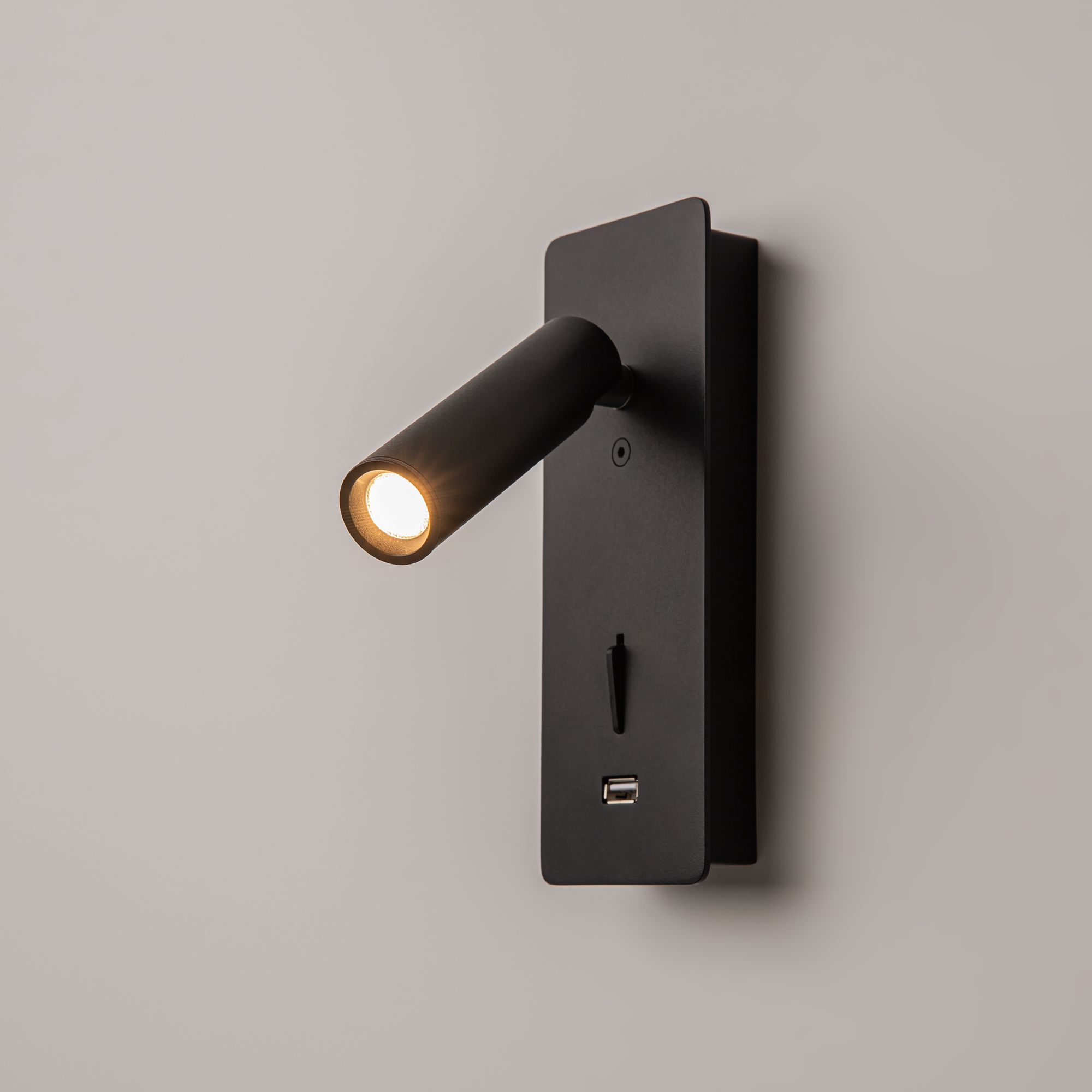 Mirax Rectangle Black LED Wall Spotlight, USB Port, Switched, 3W, 3000K, 7cm Wide