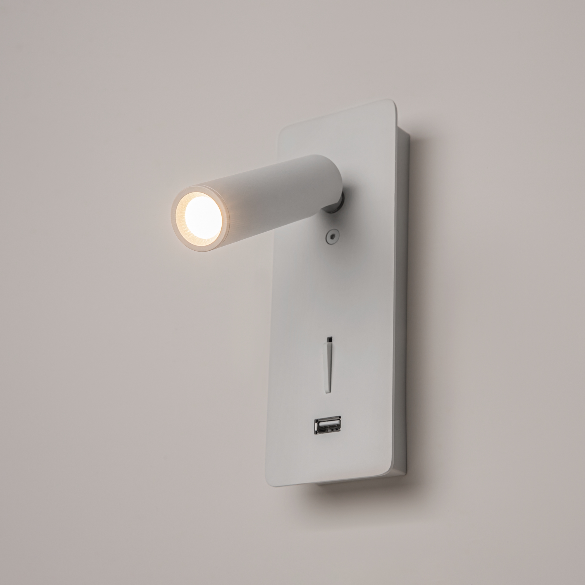 Mirax Rectangle White LED Wall Spotlight, USB Port, Switched, 3W, 3000K, 7cm Wide
