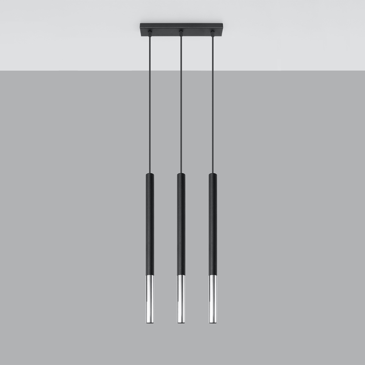Mozaica Black & Chrome Bar Pendant Light, 3 Lamp, Metal, 30cm Length